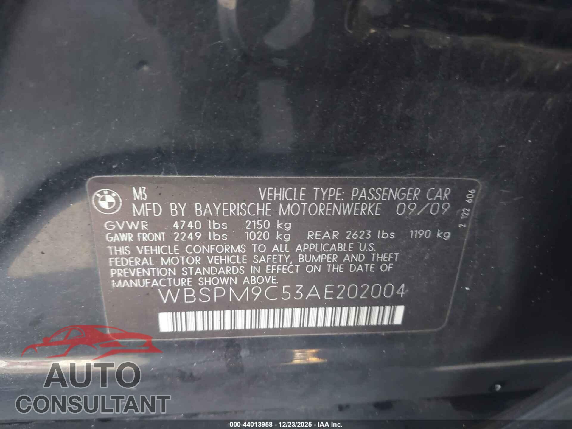 BMW M3 2010 - WBSPM9C53AE202004