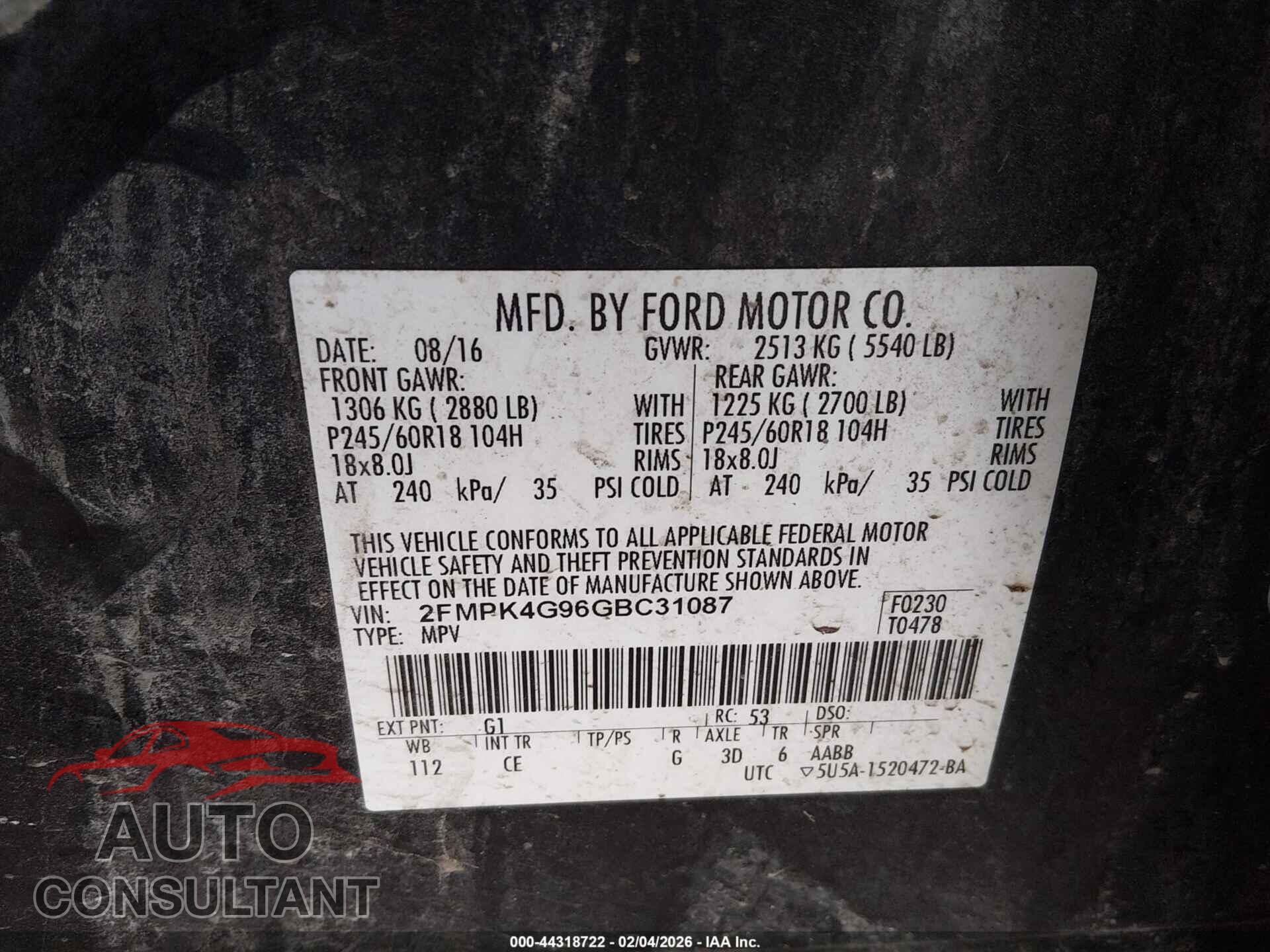 FORD EDGE 2016 - 2FMPK4G96GBC31087