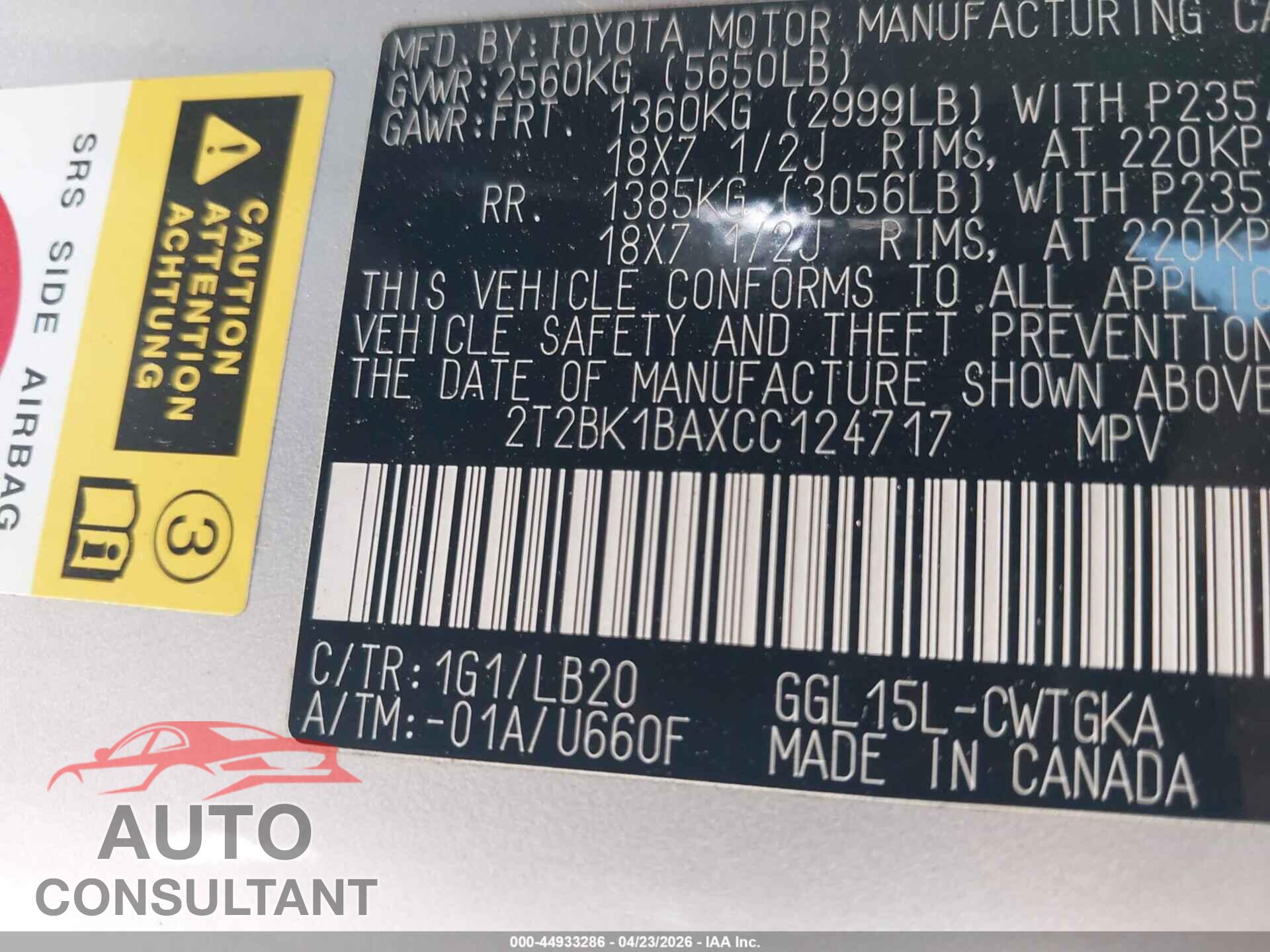 LEXUS RX 2012 - 2T2BK1BAXCC124717