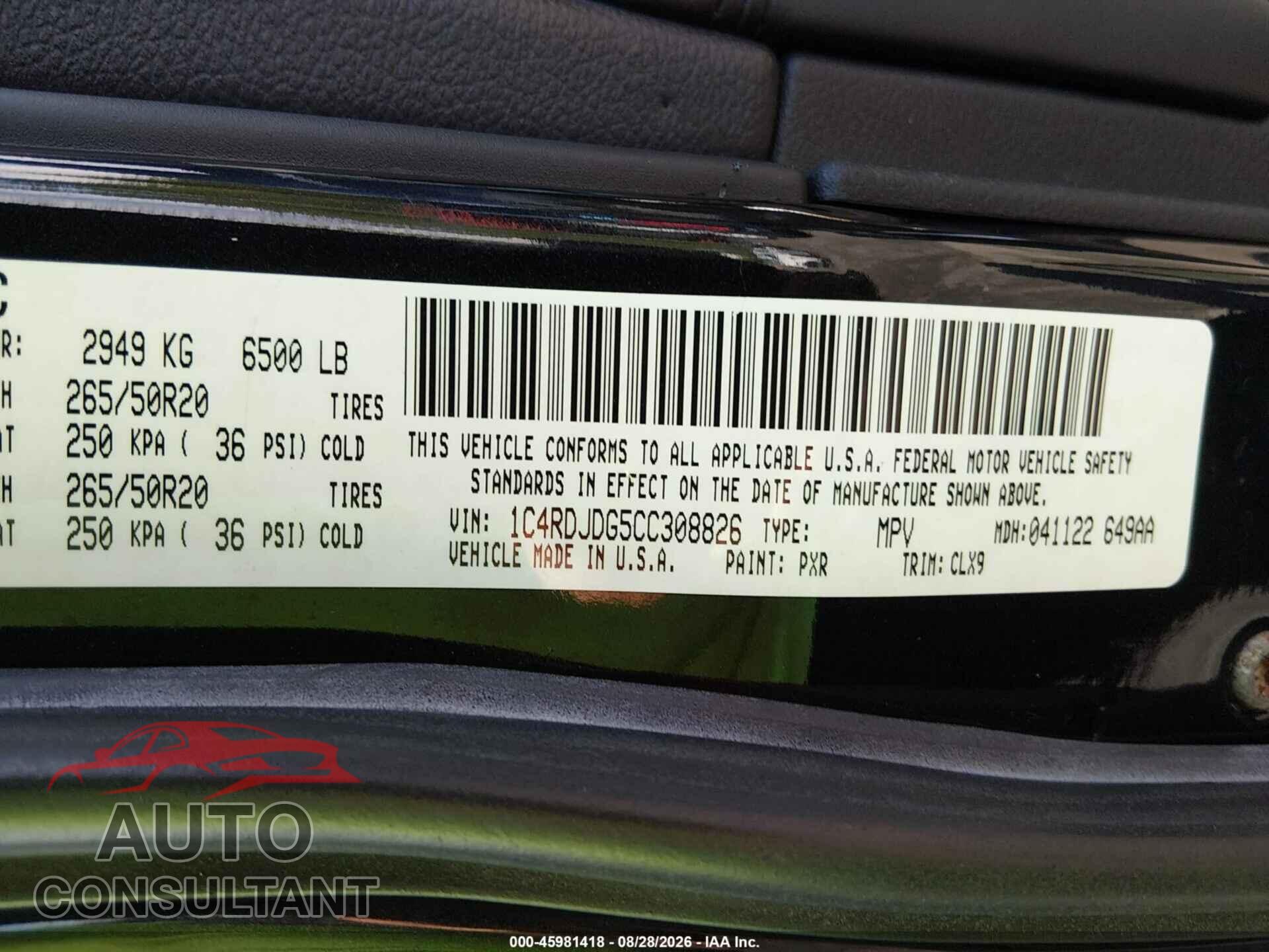 DODGE DURANGO 2012 - 1C4RDJDG5CC308826
