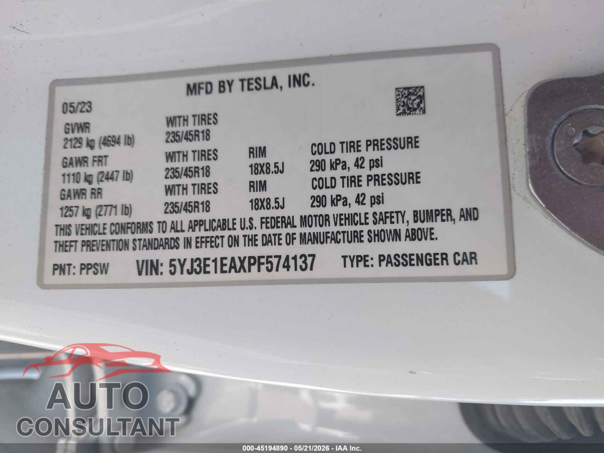 TESLA MODEL 3 2023 - 5YJ3E1EAXPF574137