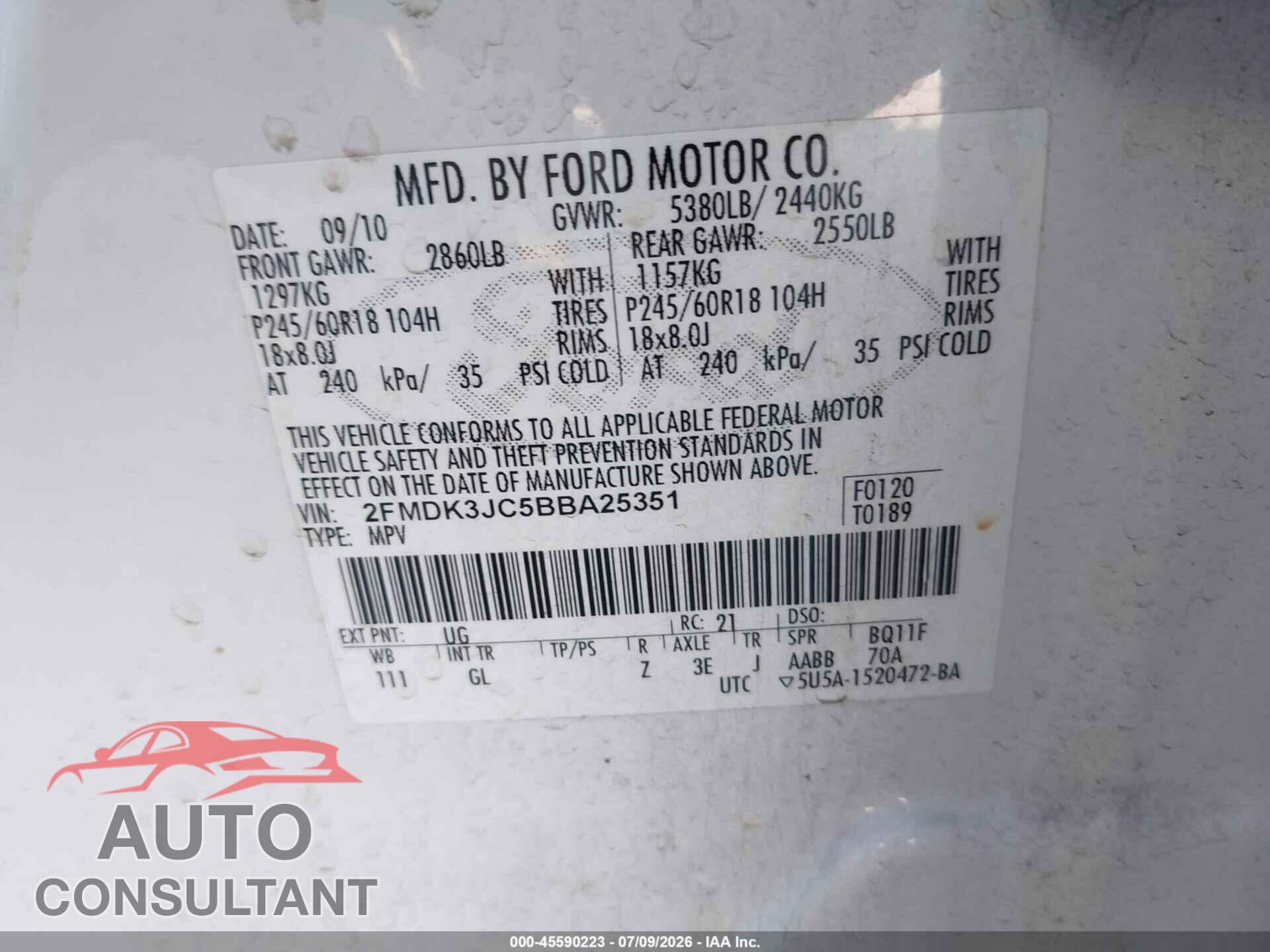 FORD EDGE 2011 - 2FMDK3JC5BBA25351