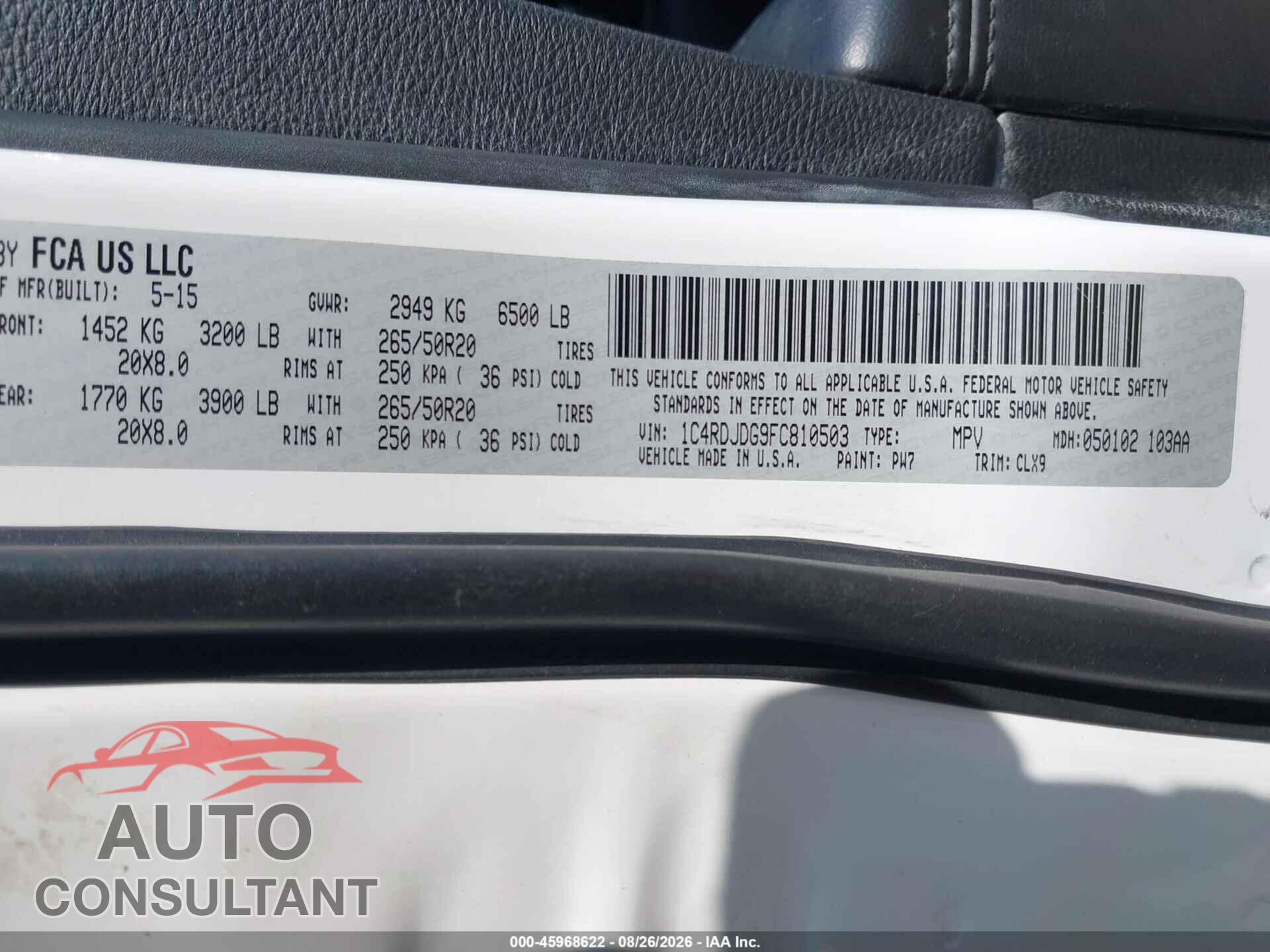 DODGE DURANGO 2015 - 1C4RDJDG9FC810503