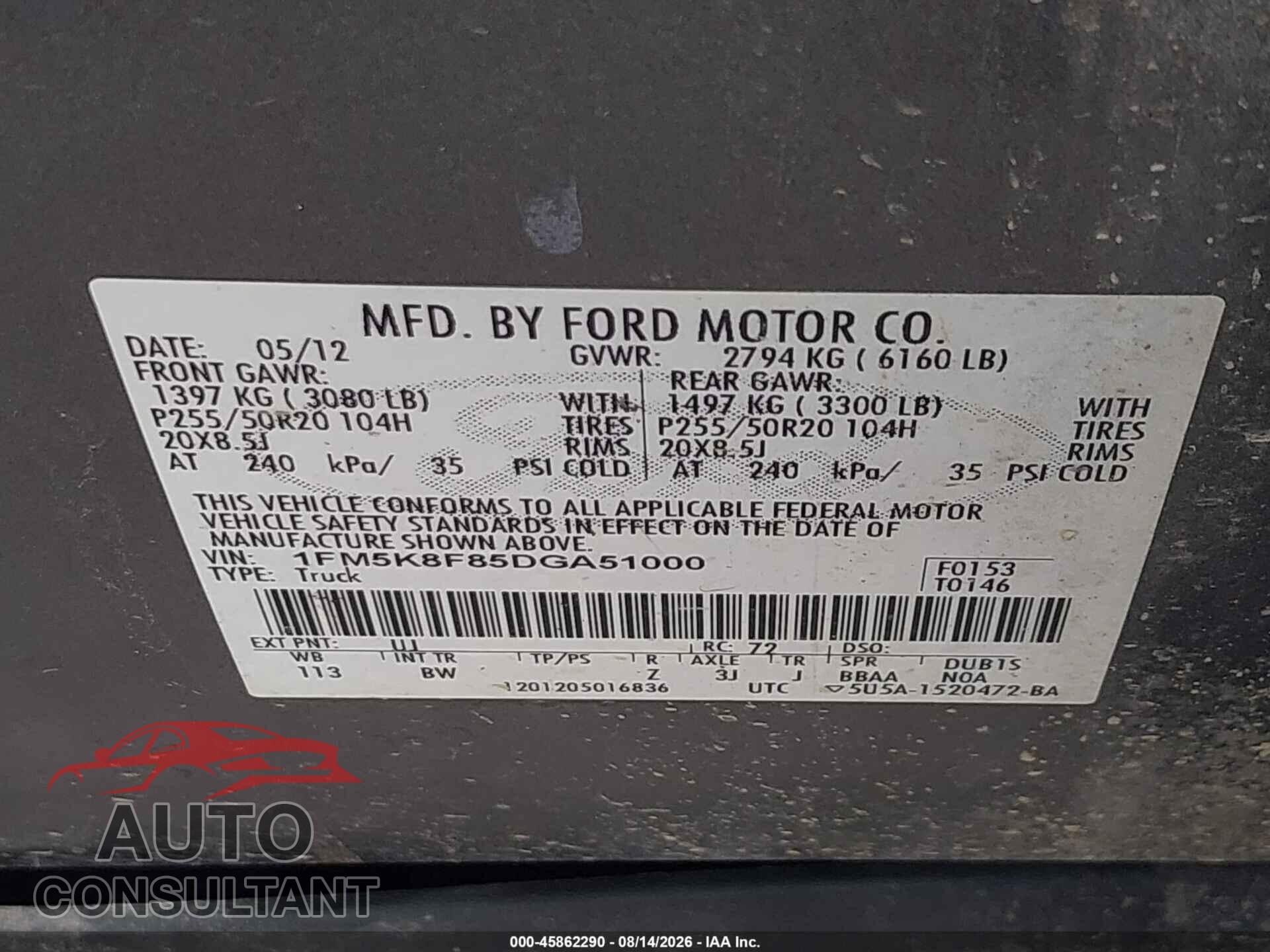 FORD EXPLORER 2013 - 1FM5K8F85DGA51000
