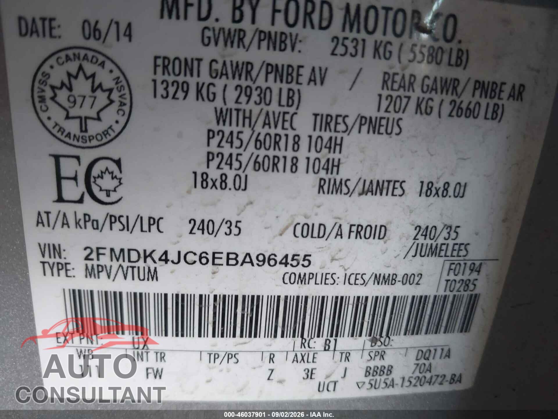 FORD EDGE 2014 - 2FMDK4JC6EBA96455