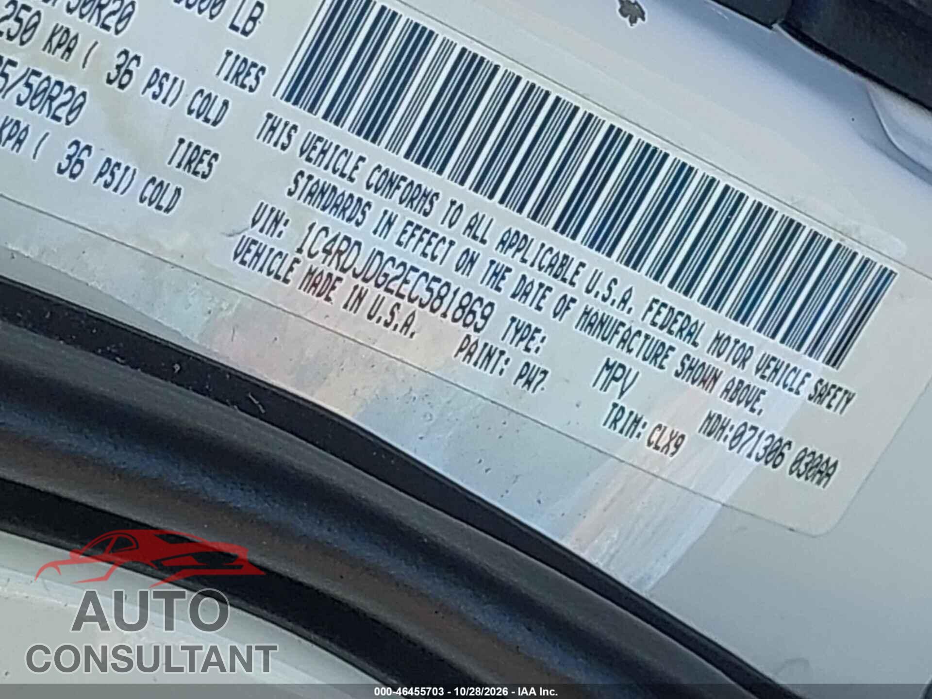 DODGE DURANGO 2014 - 1C4RDJDG2EC581869