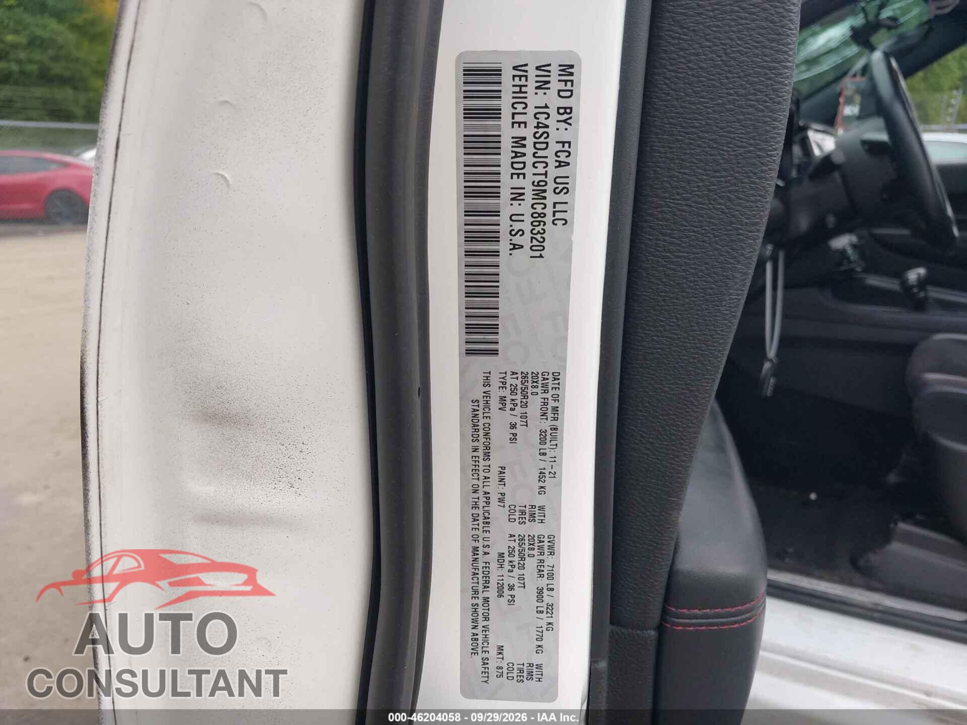 DODGE DURANGO 2021 - 1C4SDJCT9MC863201