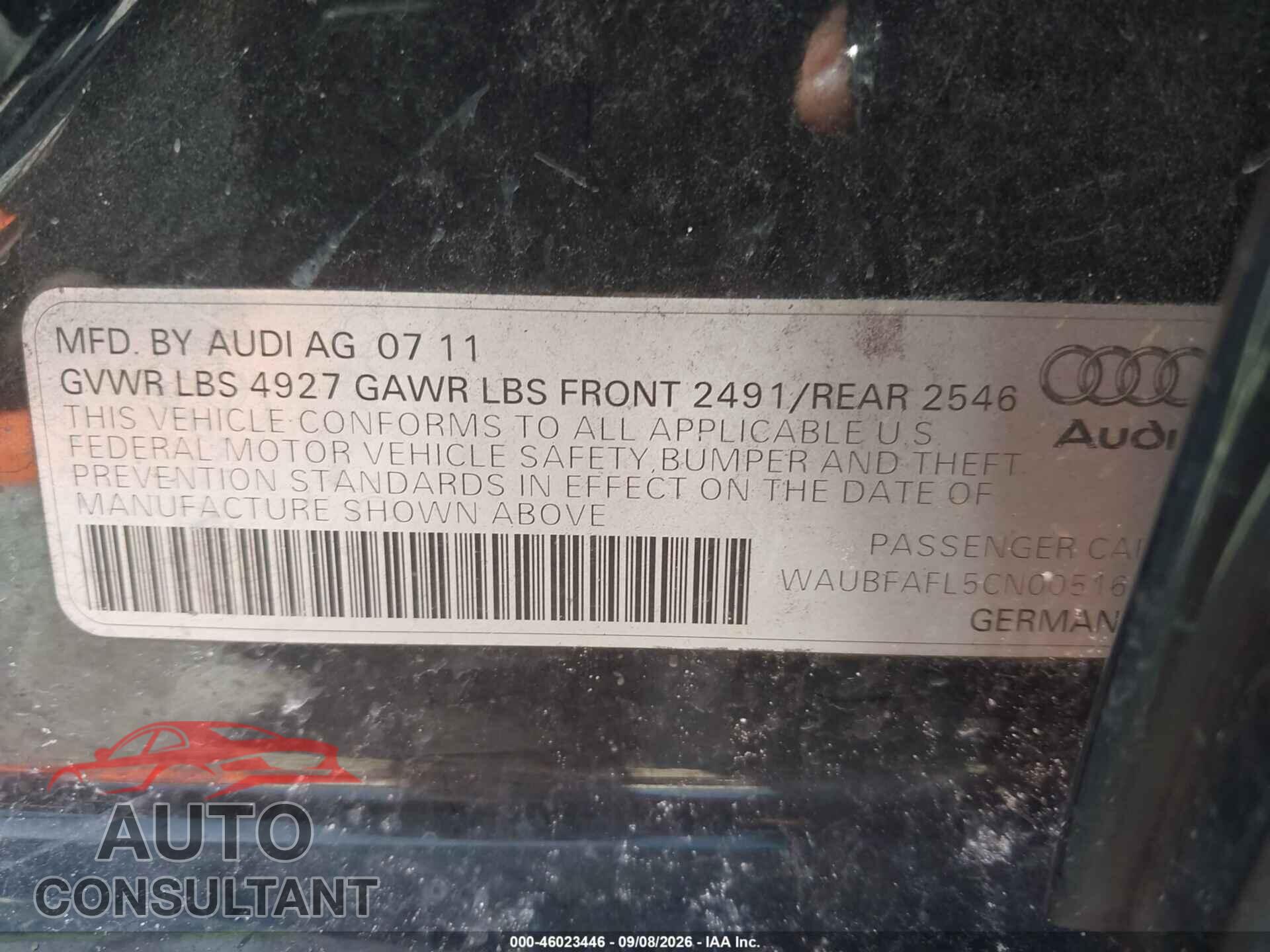 AUDI A4 2012 - WAUBFAFL5CN005164