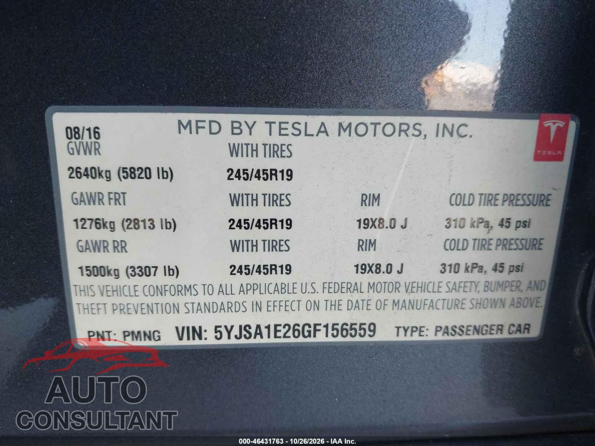 TESLA MODEL S 2016 - 5YJSA1E26GF156559