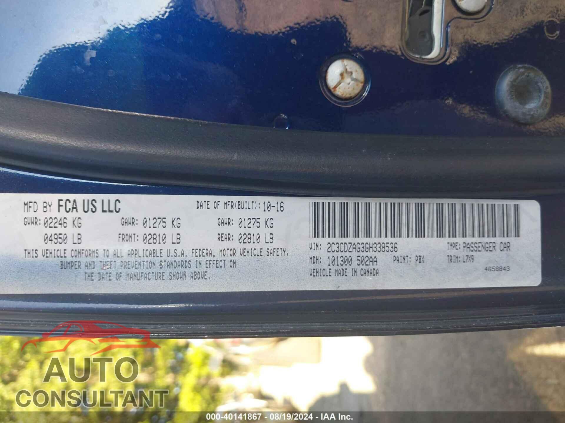 DODGE CHALLENGER 2016 - 2C3CDZAG3GH338536