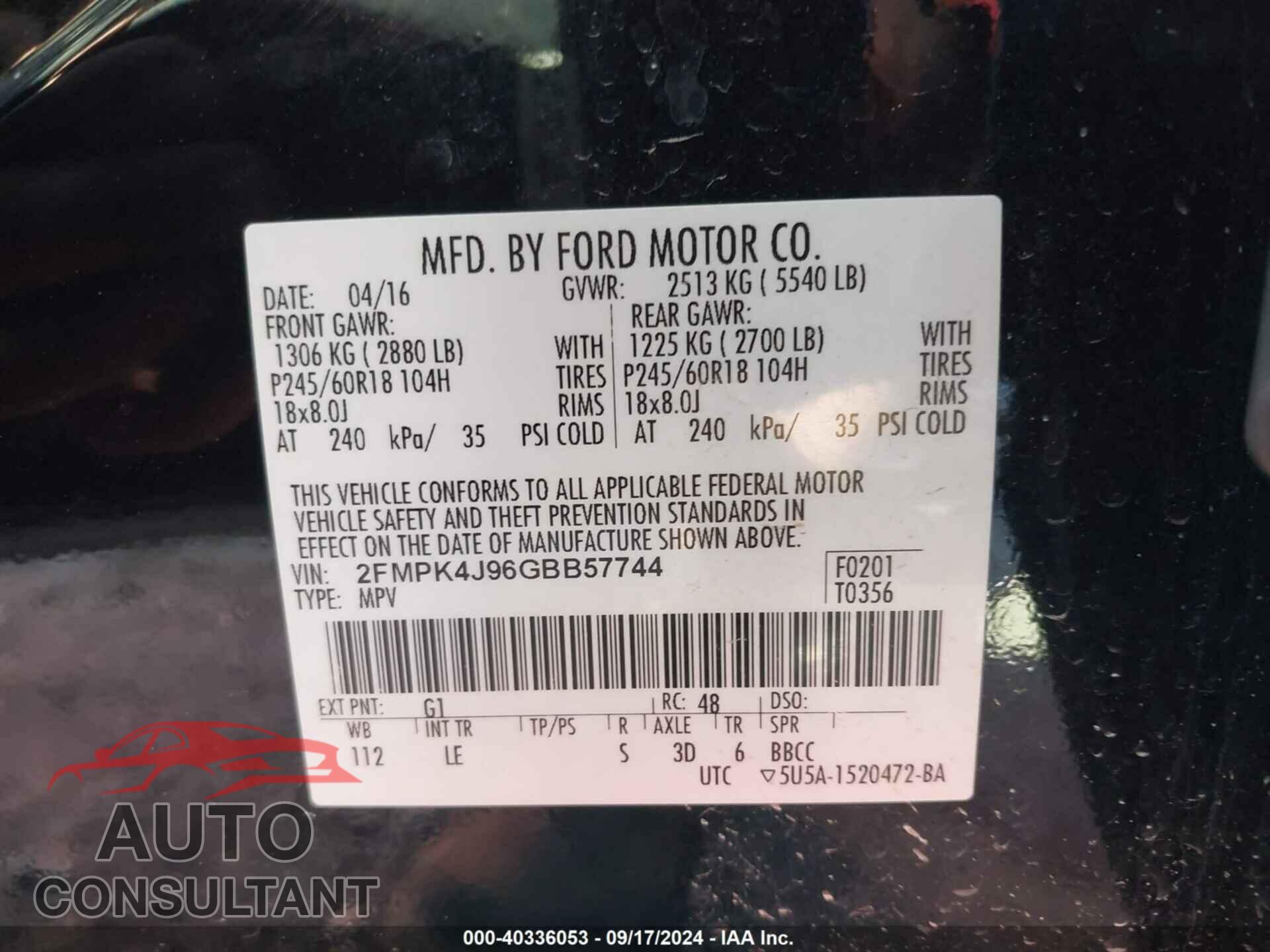 FORD EDGE 2016 - 2FMPK4J96GBB57744