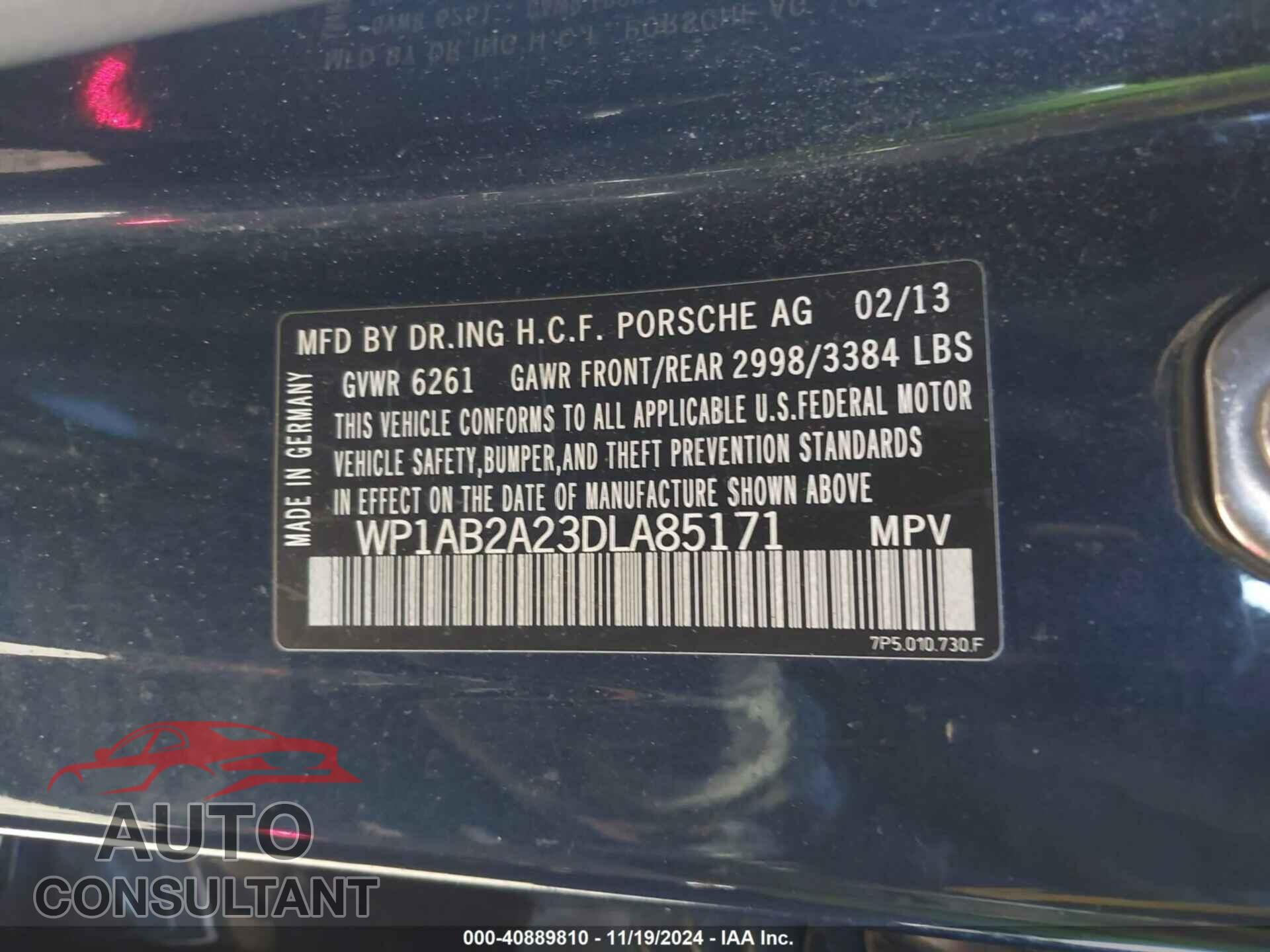 PORSCHE CAYENNE 2013 - WP1AB2A23DLA85171