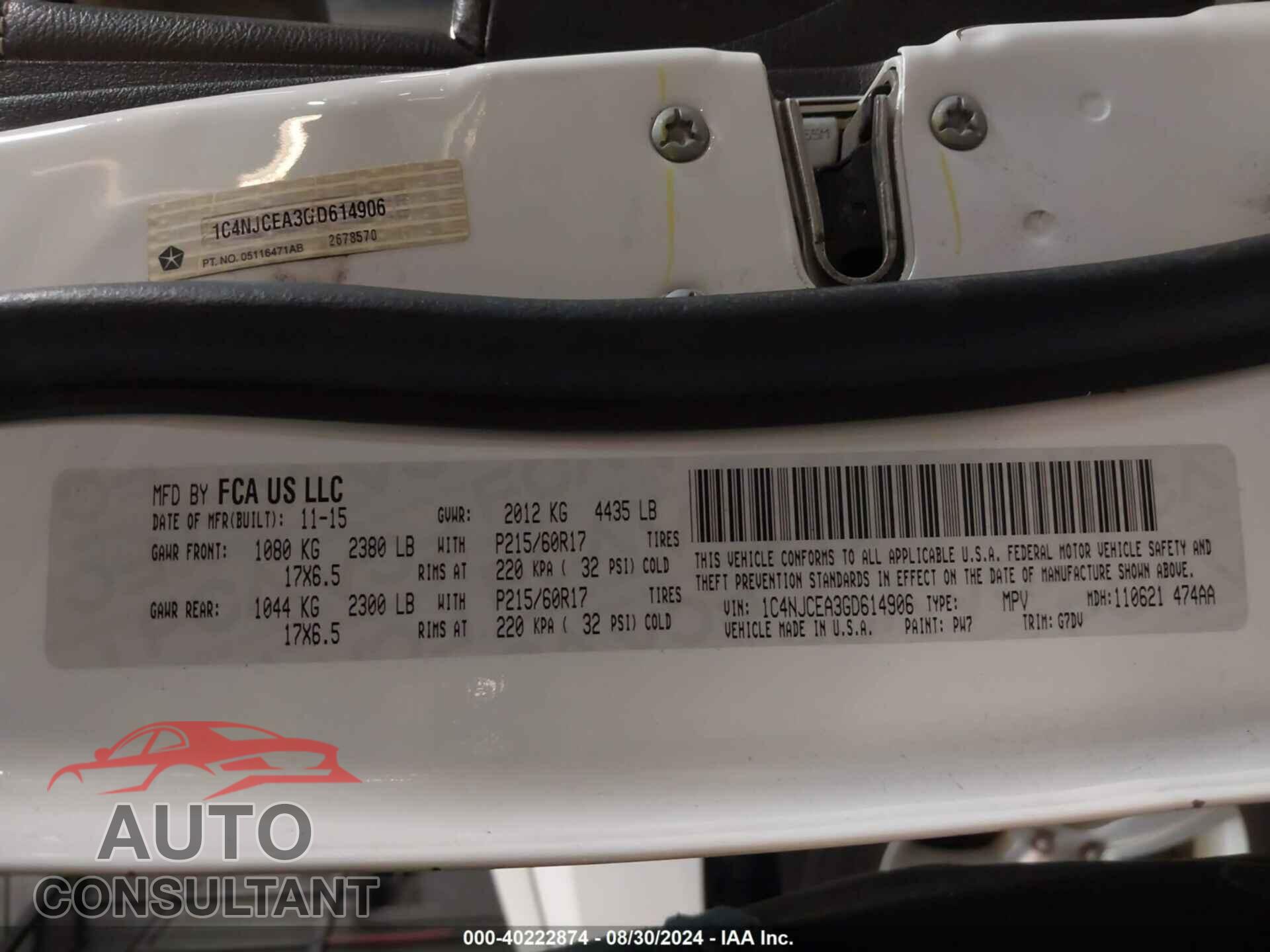 JEEP COMPASS 2016 - 1C4NJCEA3GD614906