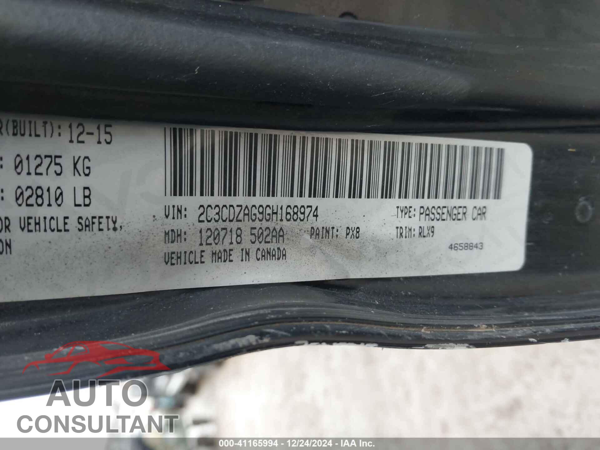 DODGE CHALLENGER 2016 - 2C3CDZAG9GH168974