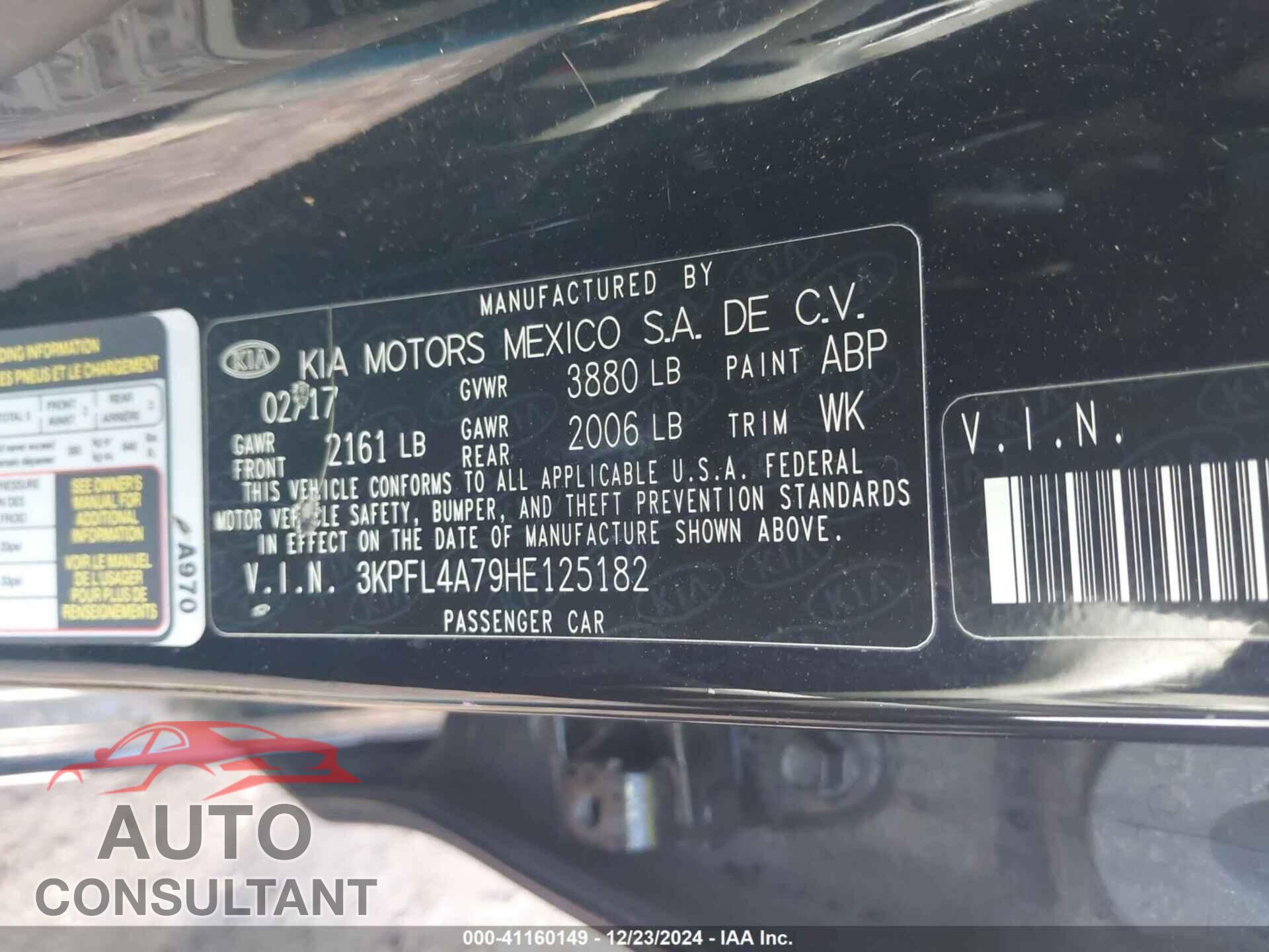 KIA FORTE 2017 - 3KPFL4A79HE125182