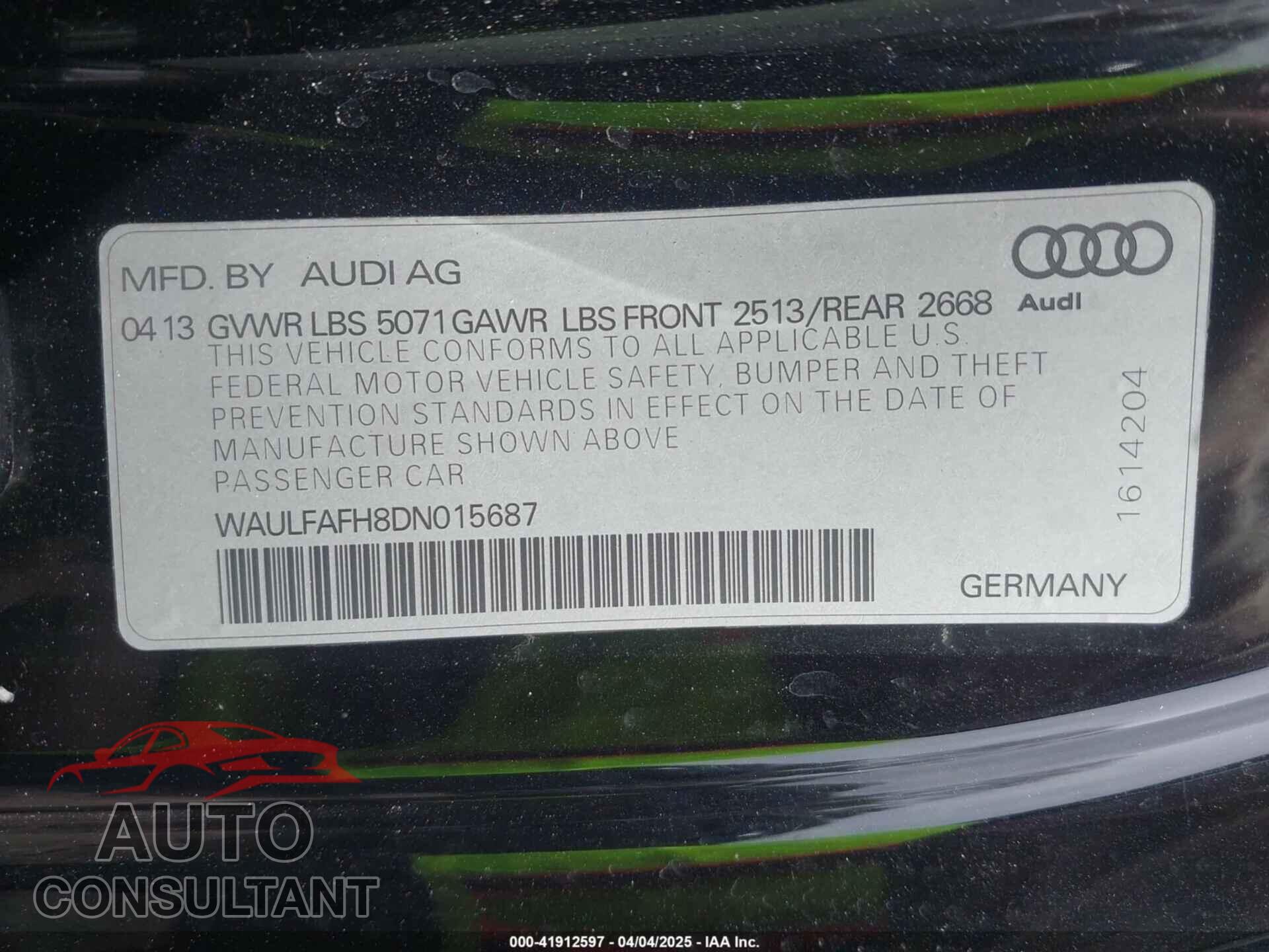 AUDI A5 2013 - WAULFAFH8DN015687