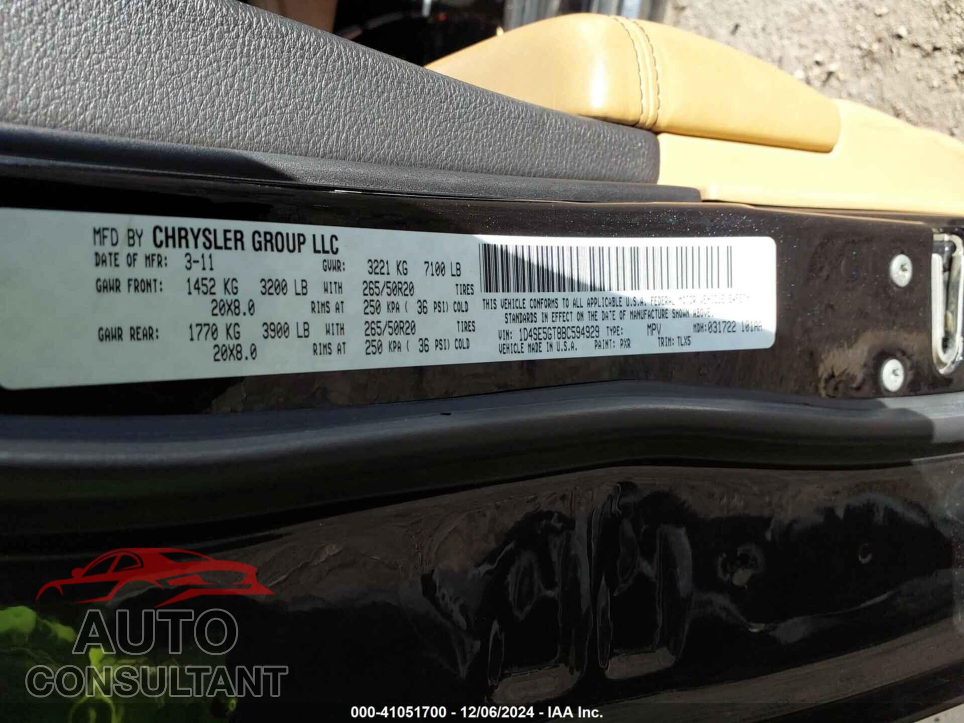 DODGE DURANGO 2011 - 1D4SE5GT8BC594929