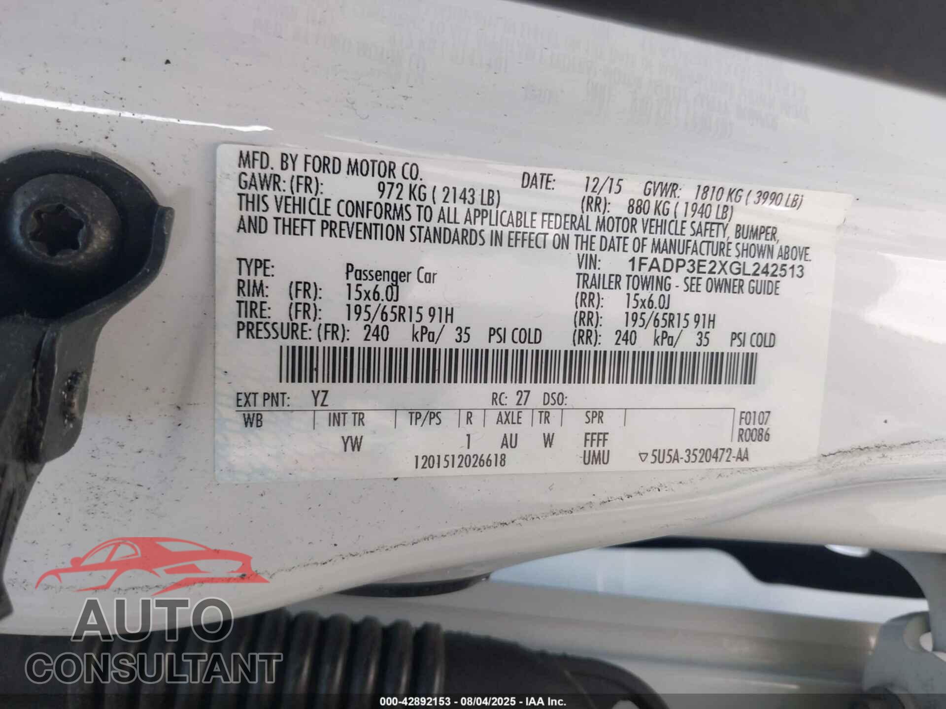 FORD FOCUS 2016 - 1FADP3E2XGL242513