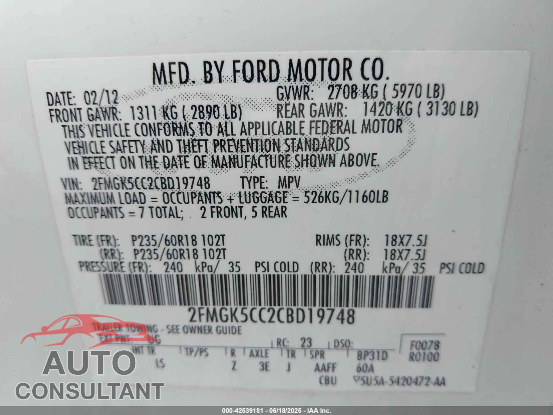 FORD FLEX 2012 - 2FMGK5CC2CBD19748