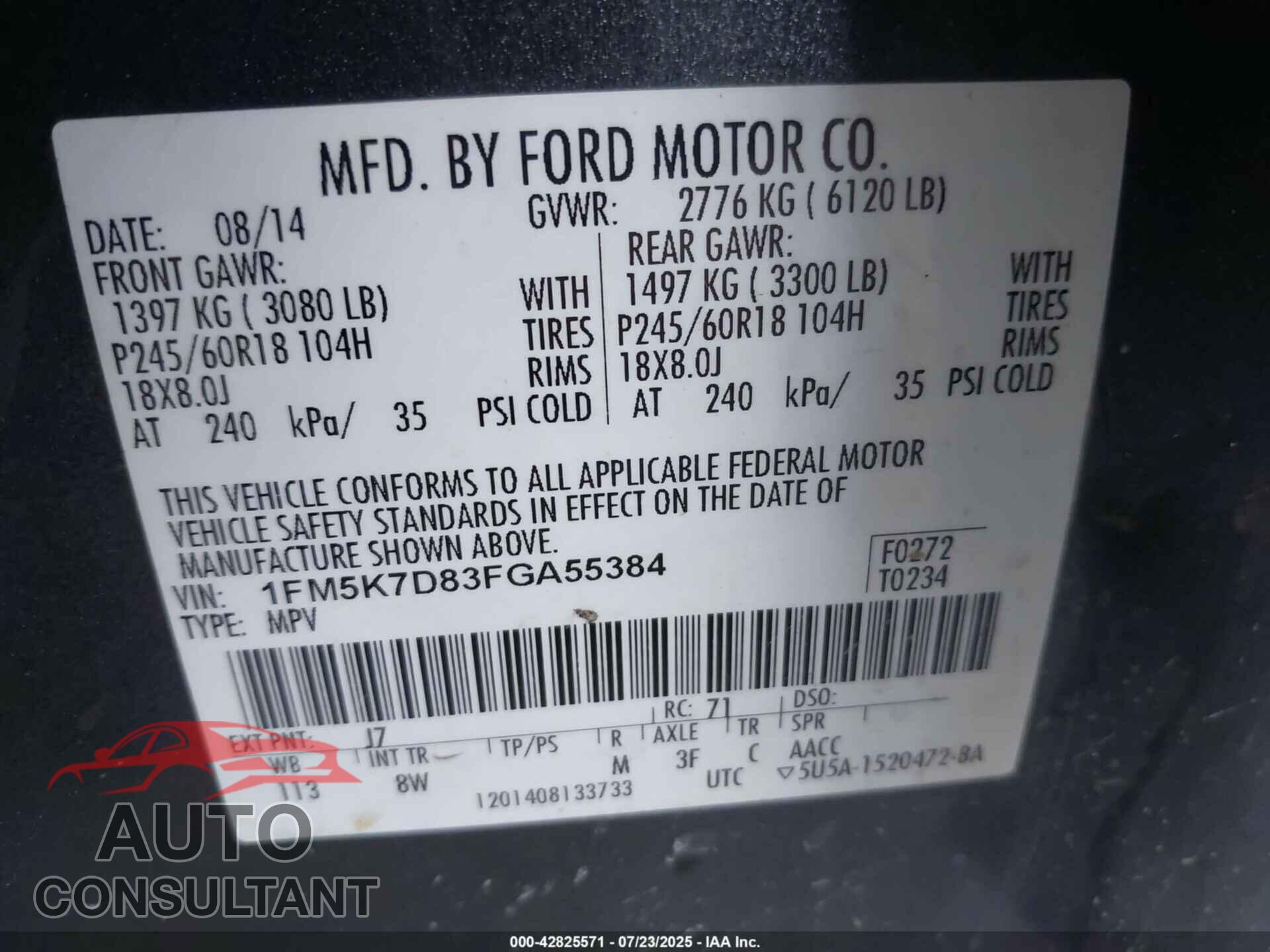 FORD EXPLORER 2015 - 1FM5K7D83FGA55384