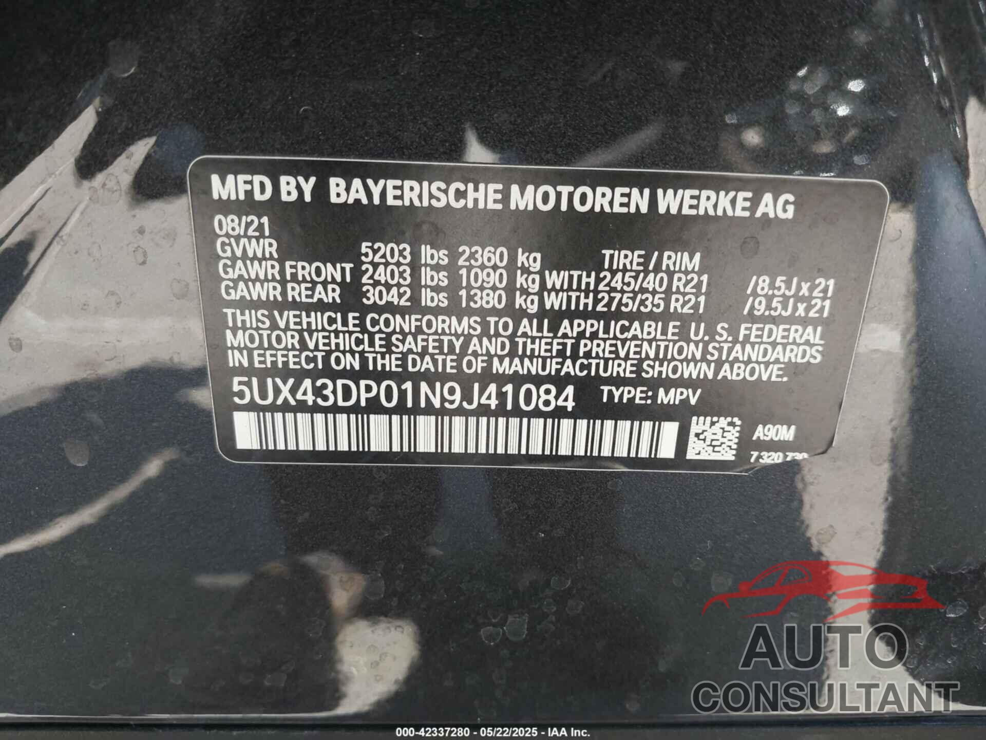 BMW X3 2022 - 5UX43DP01N9J41084