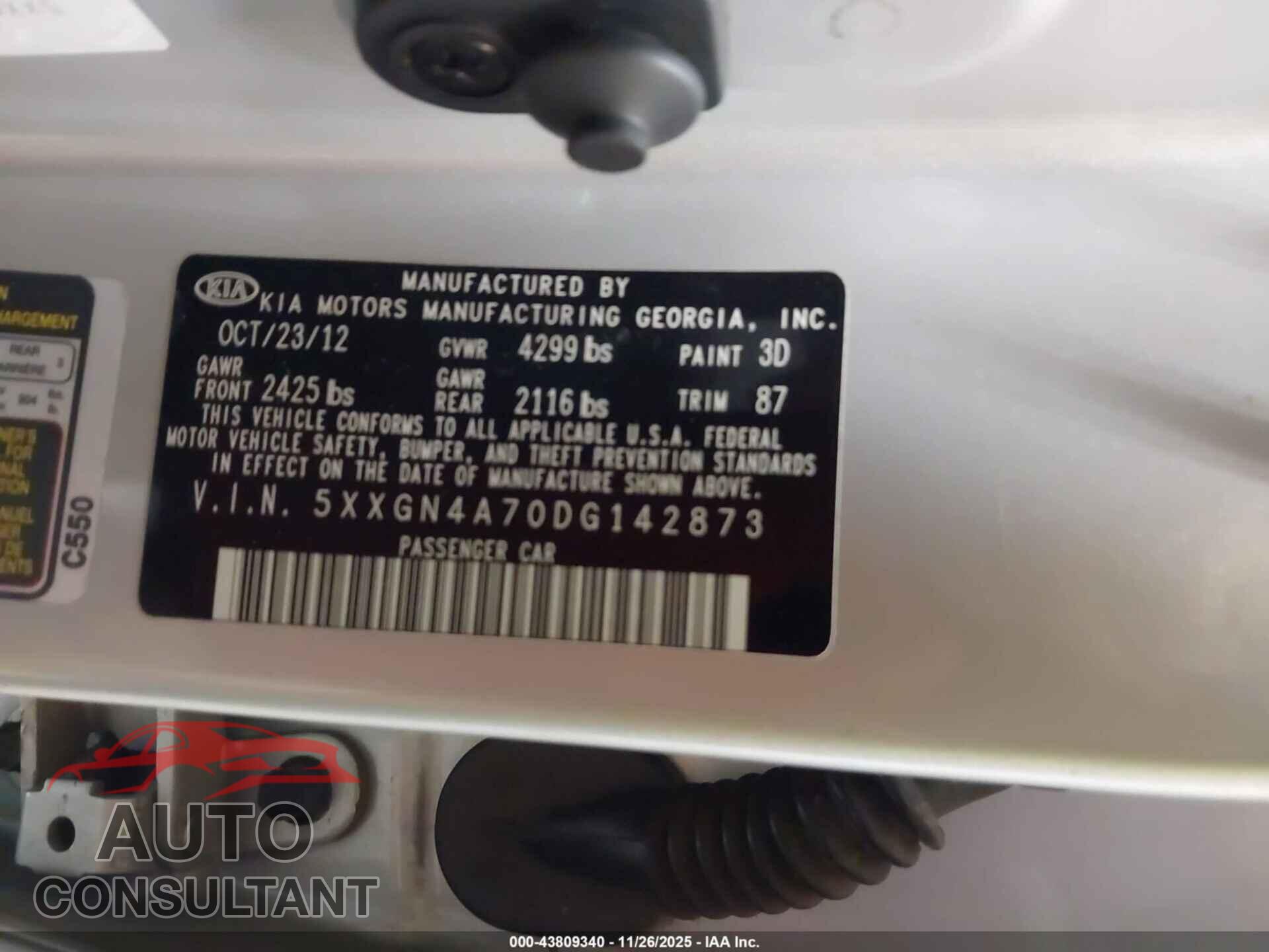KIA OPTIMA 2013 - 5XXGN4A70DG142873