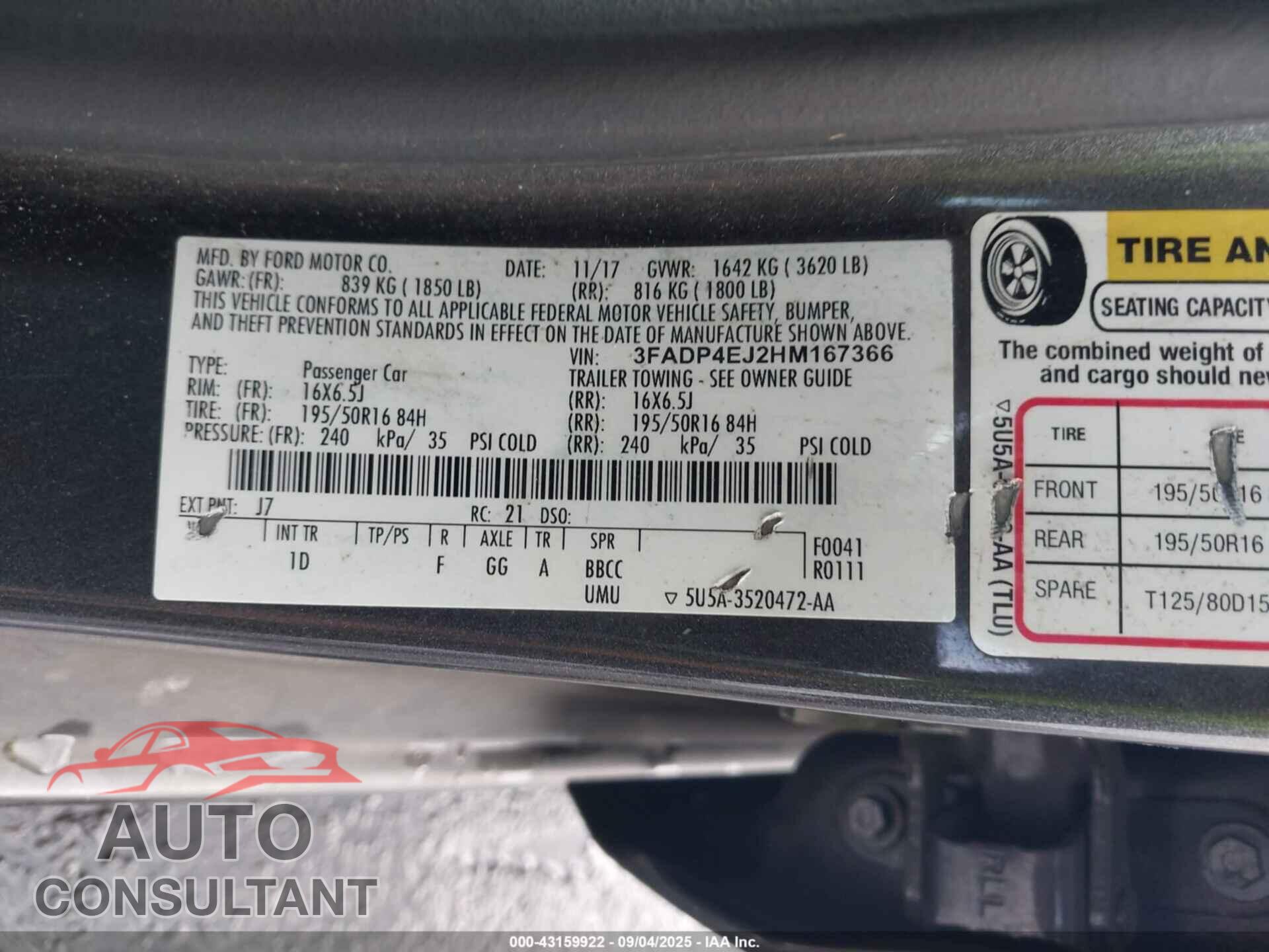 FORD FIESTA 2017 - 3FADP4EJ2HM167366