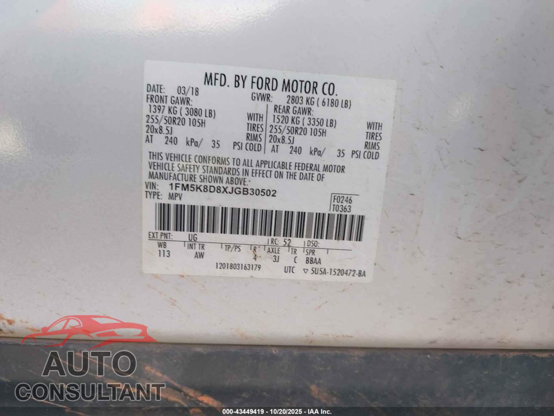 FORD EXPLORER 2018 - 1FM5K8D8XJGB30502