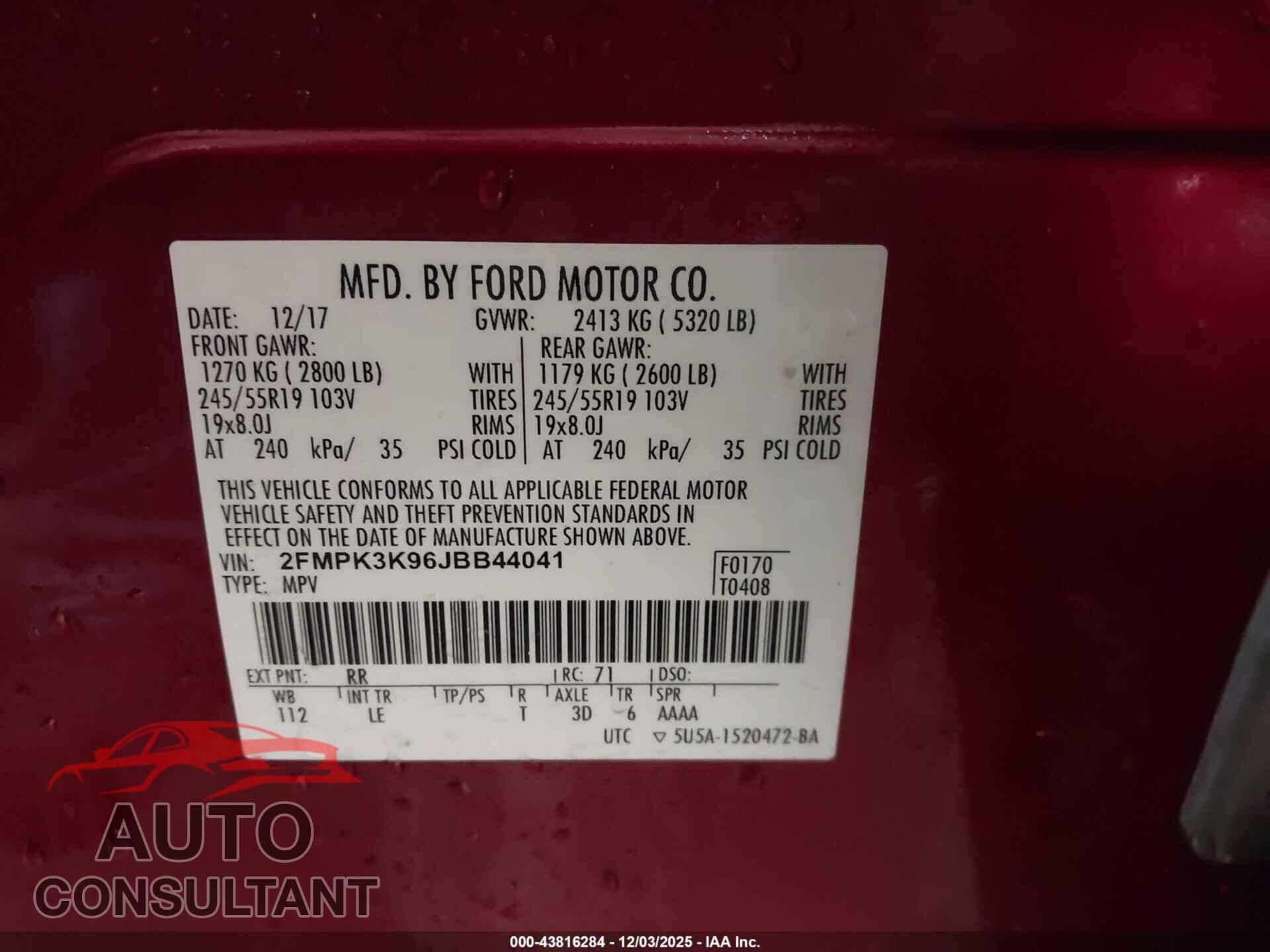 FORD EDGE 2018 - 2FMPK3K96JBB44041