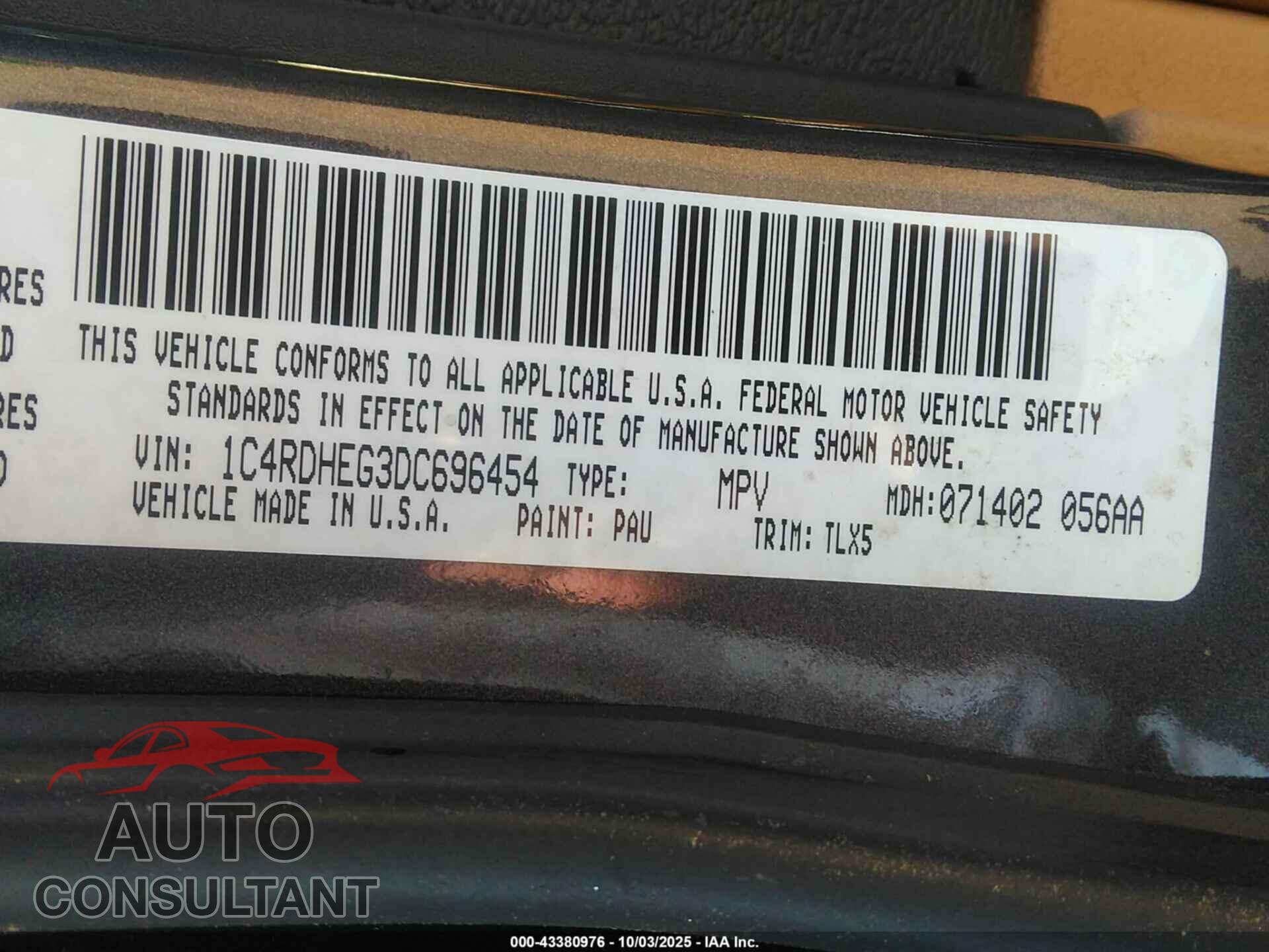 DODGE DURANGO 2013 - 1C4RDHEG3DC696454