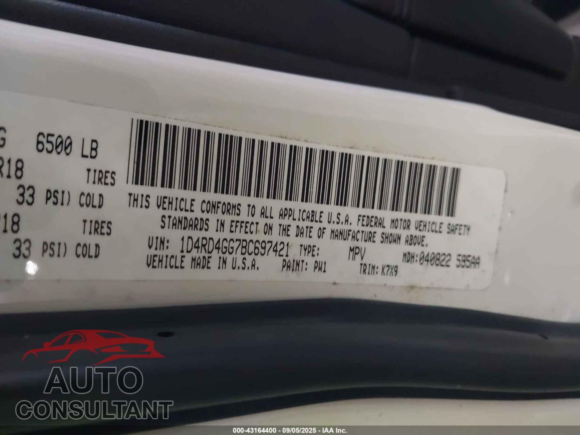 DODGE DURANGO 2011 - 1D4RD4GG7BC697421