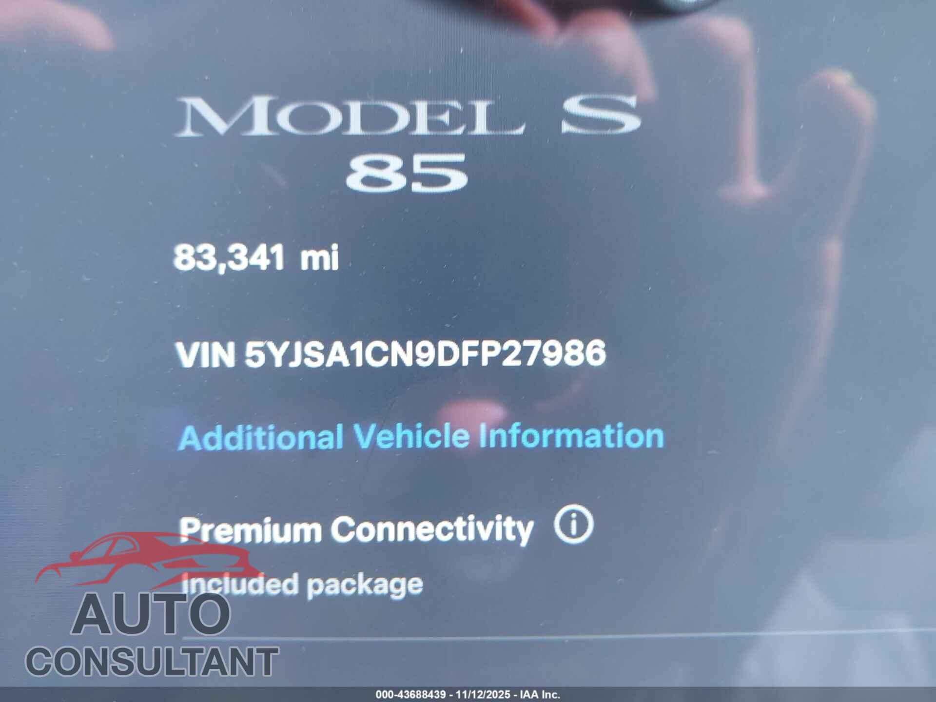 TESLA MODEL S 2013 - 5YJSA1CN9DFP27986