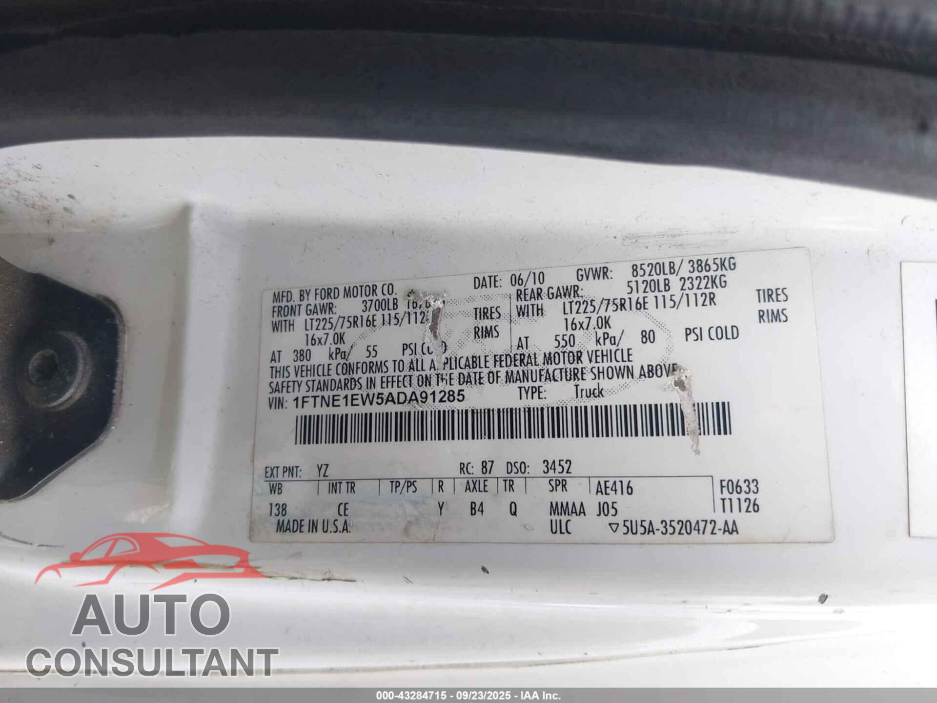 FORD E-150 2010 - 1FTNE1EW5ADA91285