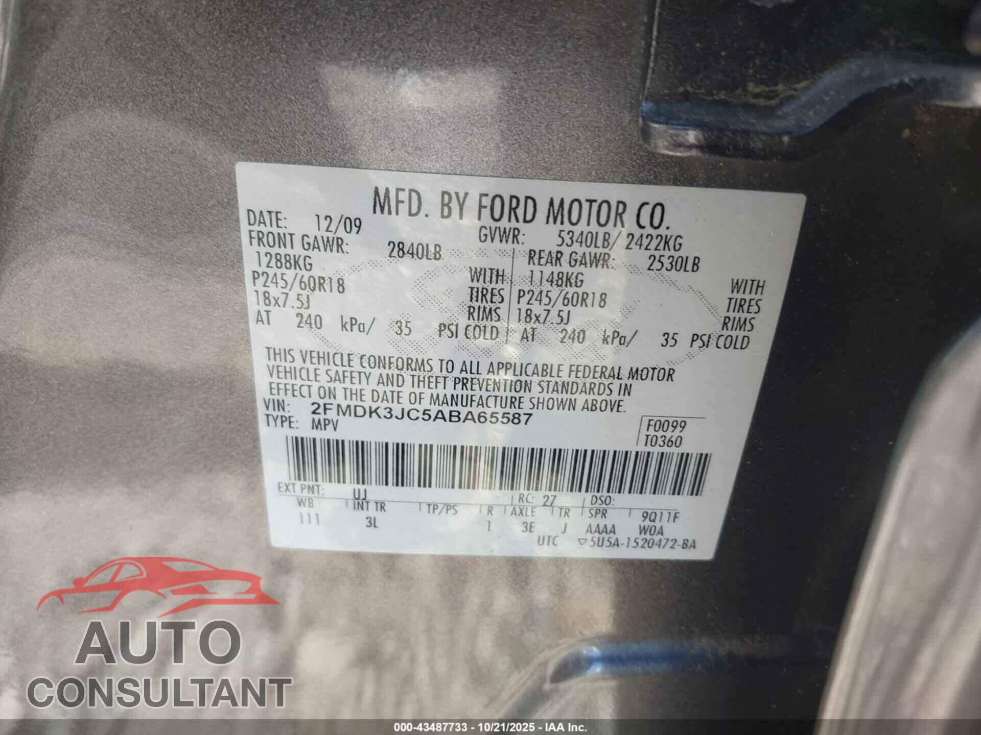 FORD EDGE 2010 - 2FMDK3JC5ABA65587