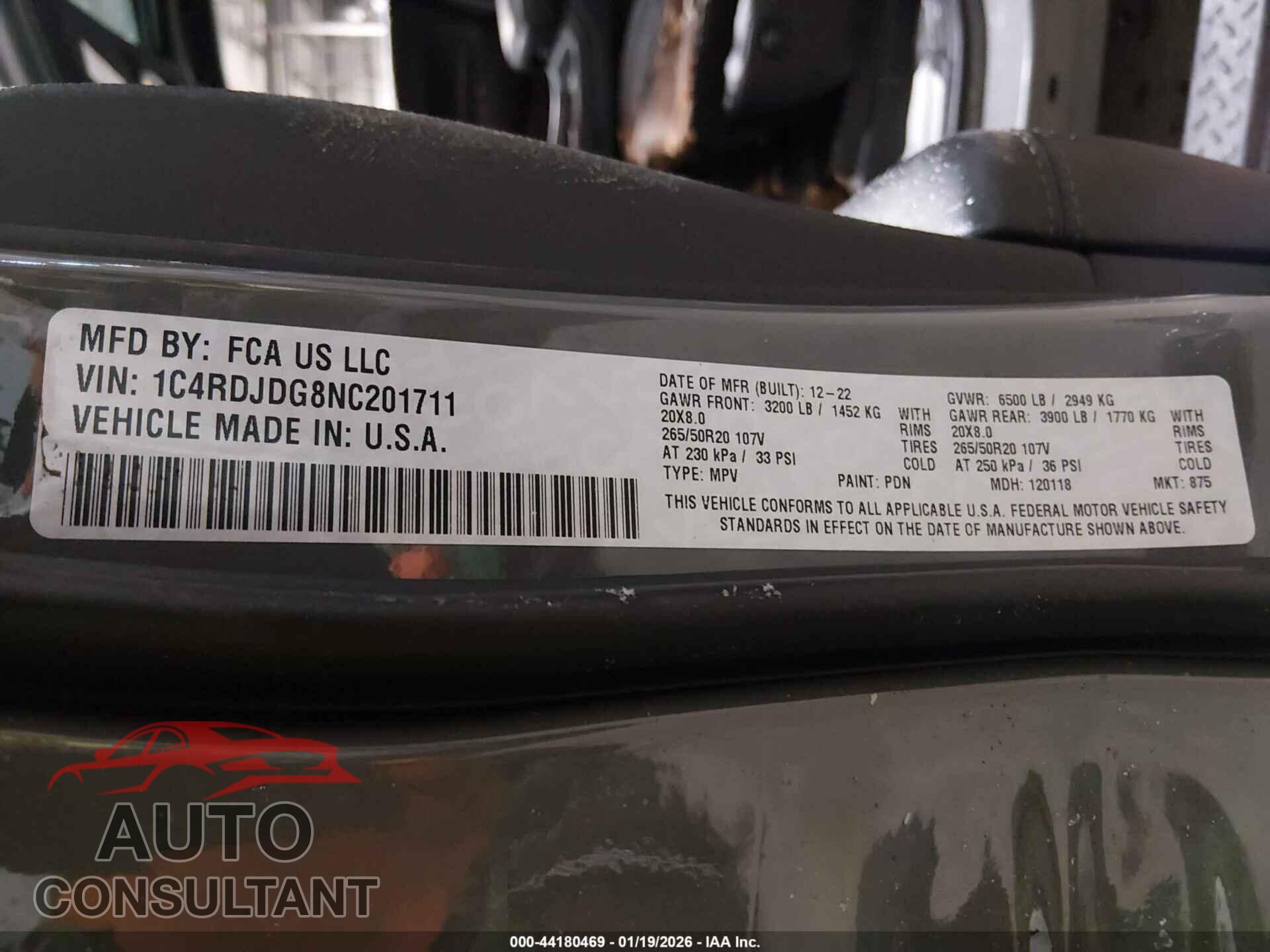 DODGE DURANGO 2022 - 1C4RDJDG8NC201711