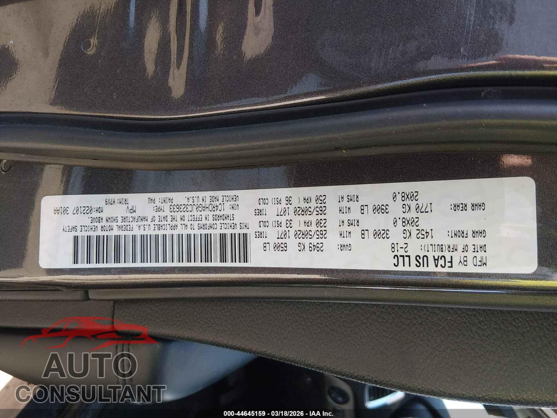 DODGE DURANGO 2018 - 1C4RDHAG0JC323633