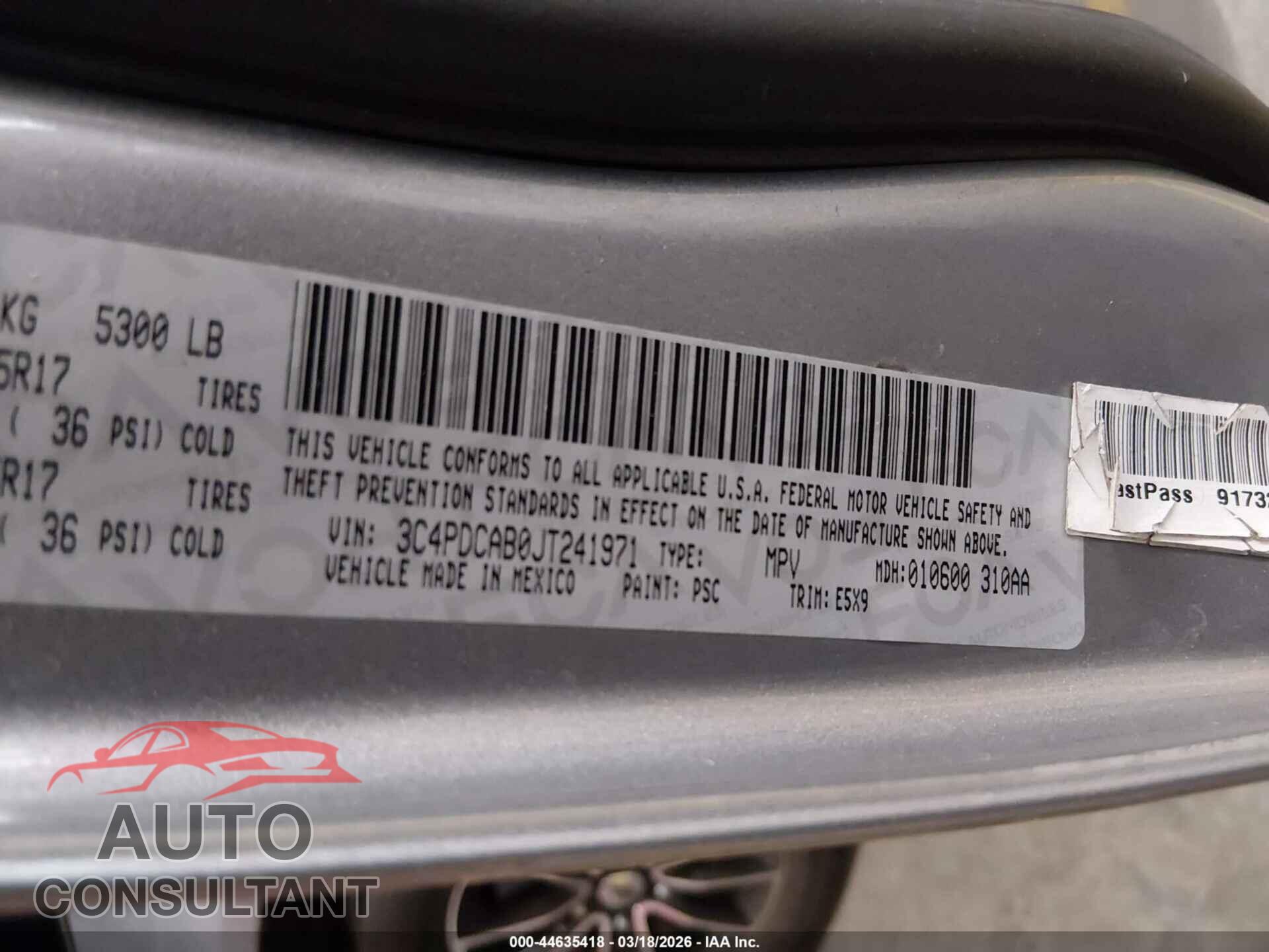 DODGE JOURNEY 2018 - 3C4PDCAB0JT241971