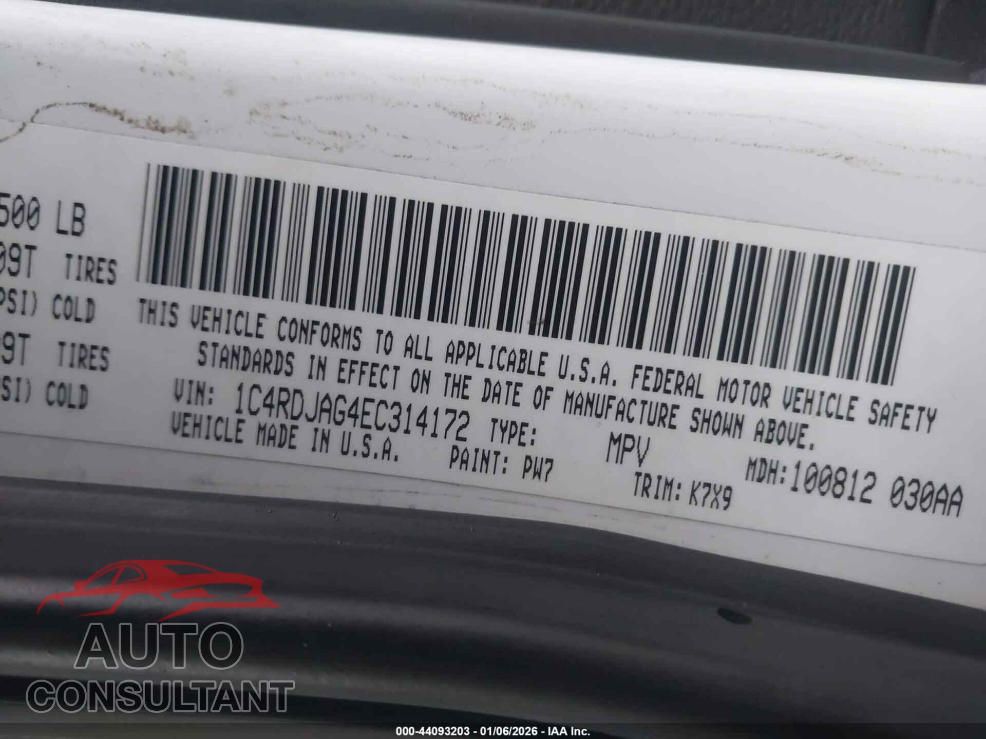DODGE DURANGO 2014 - 1C4RDJAG4EC314172