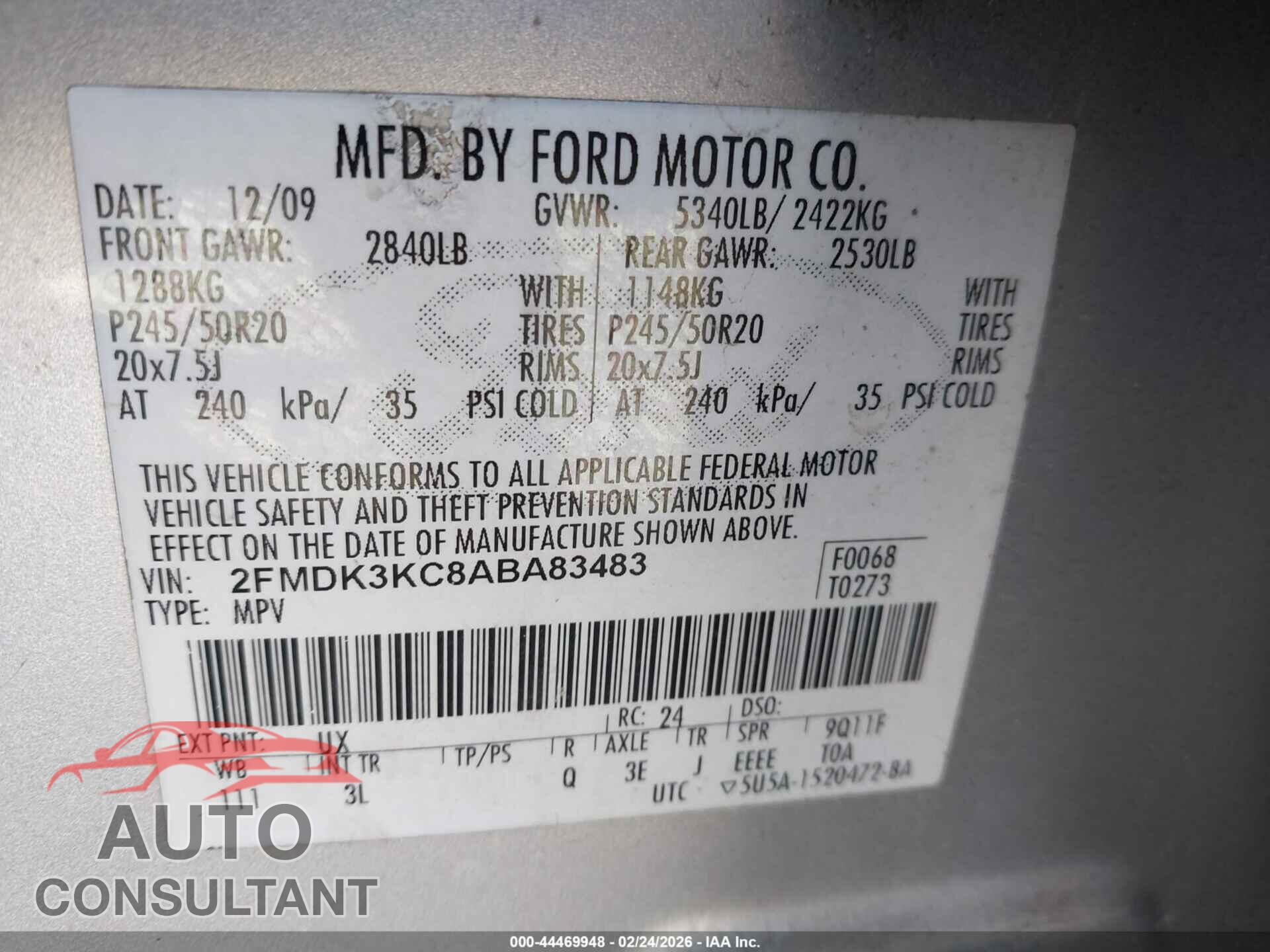 FORD EDGE 2010 - 2FMDK3KC8ABA83483