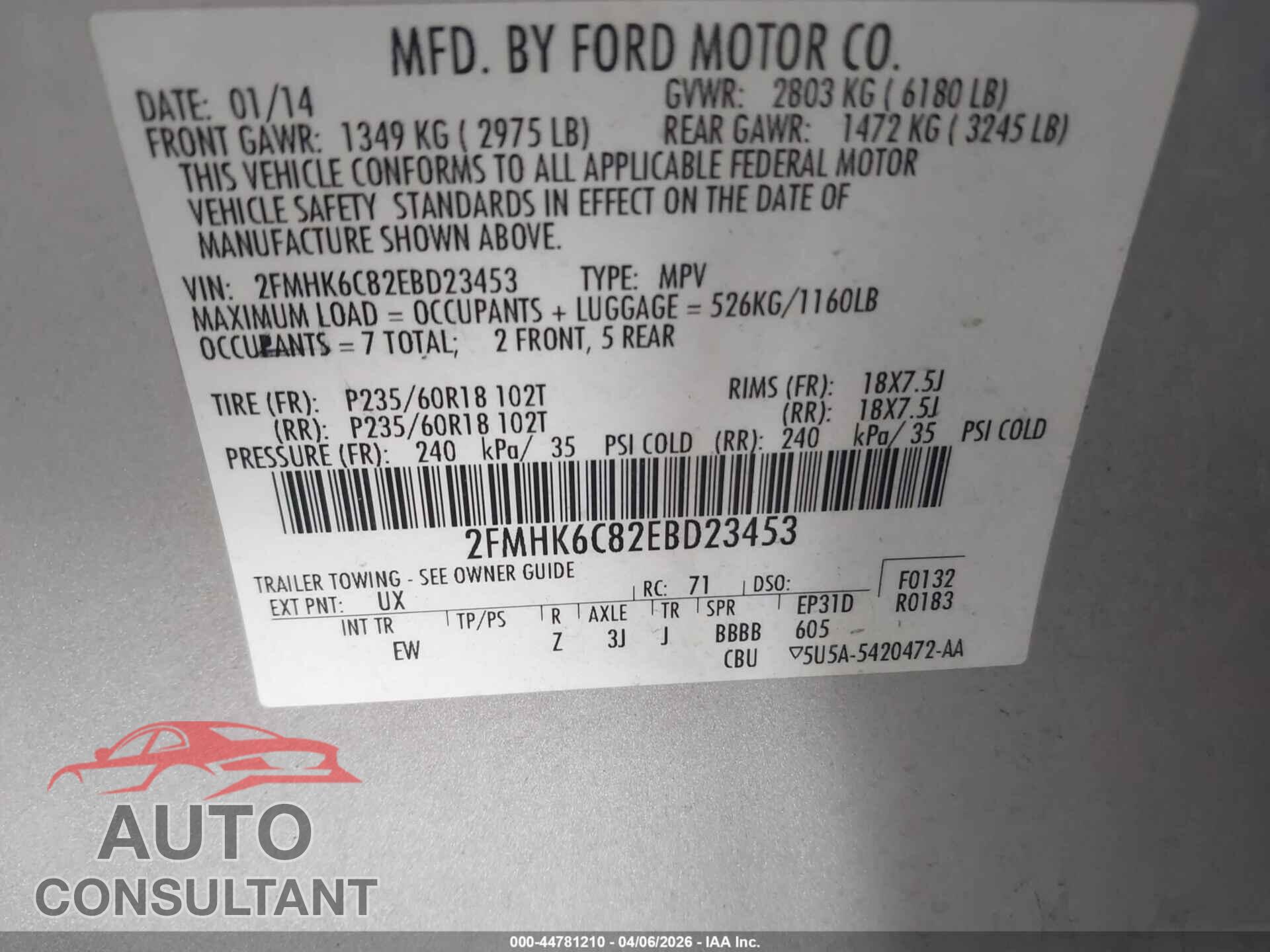 FORD FLEX 2014 - 2FMHK6C82EBD23453
