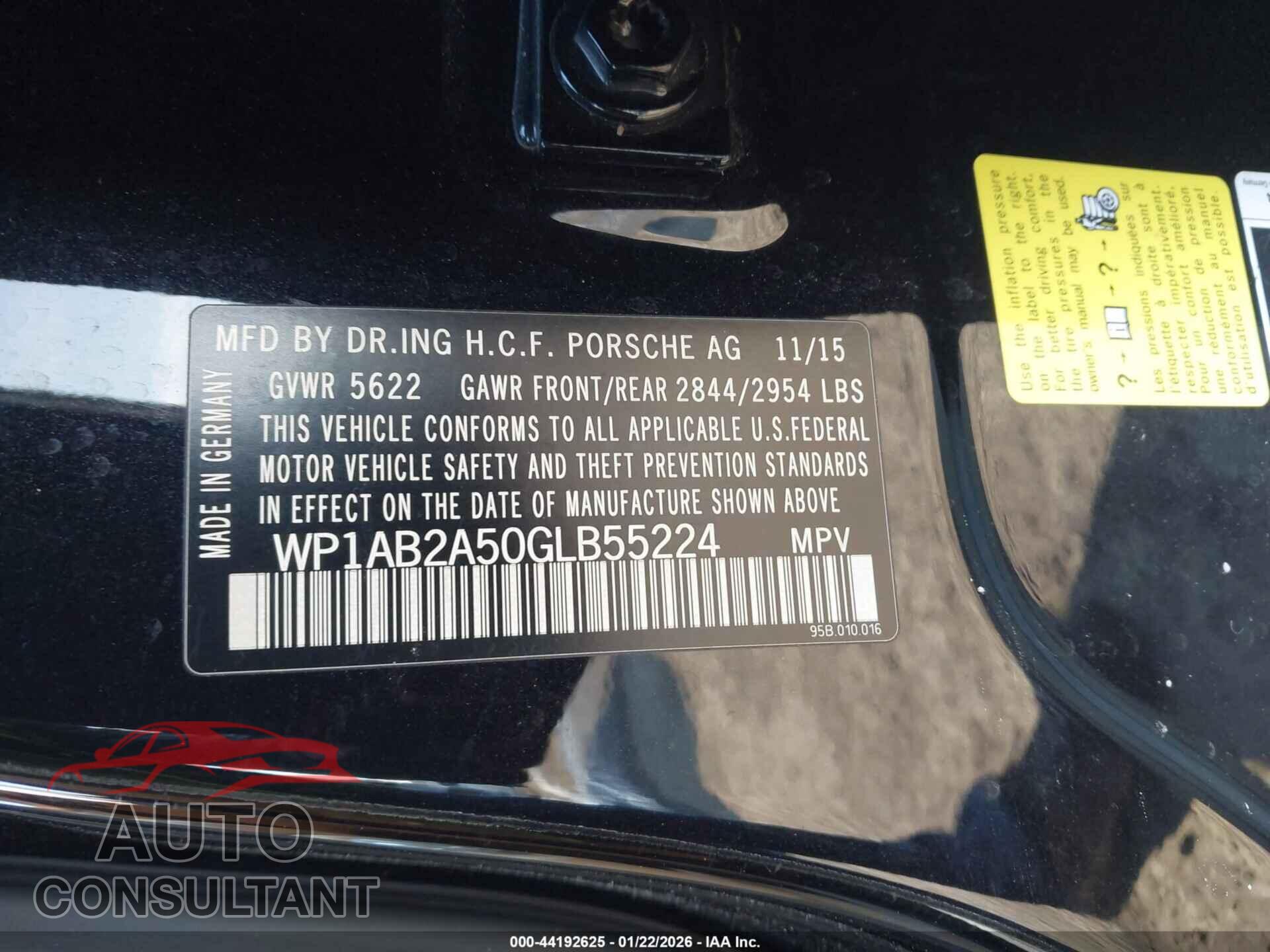 PORSCHE MACAN 2016 - WP1AB2A50GLB55224