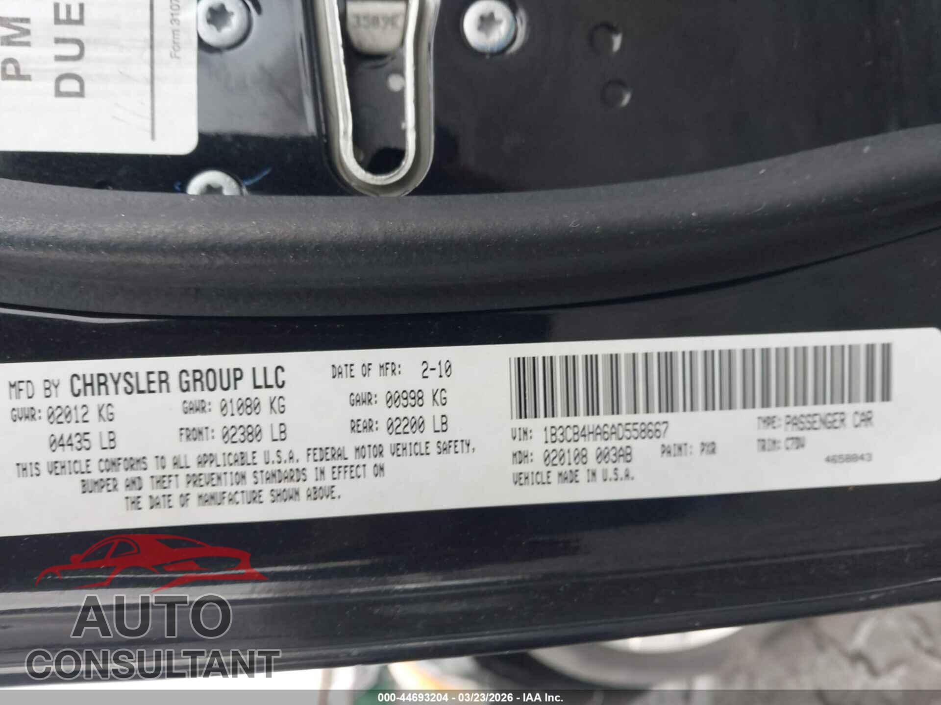 DODGE CALIBER 2010 - 1B3CB4HA6AD558667
