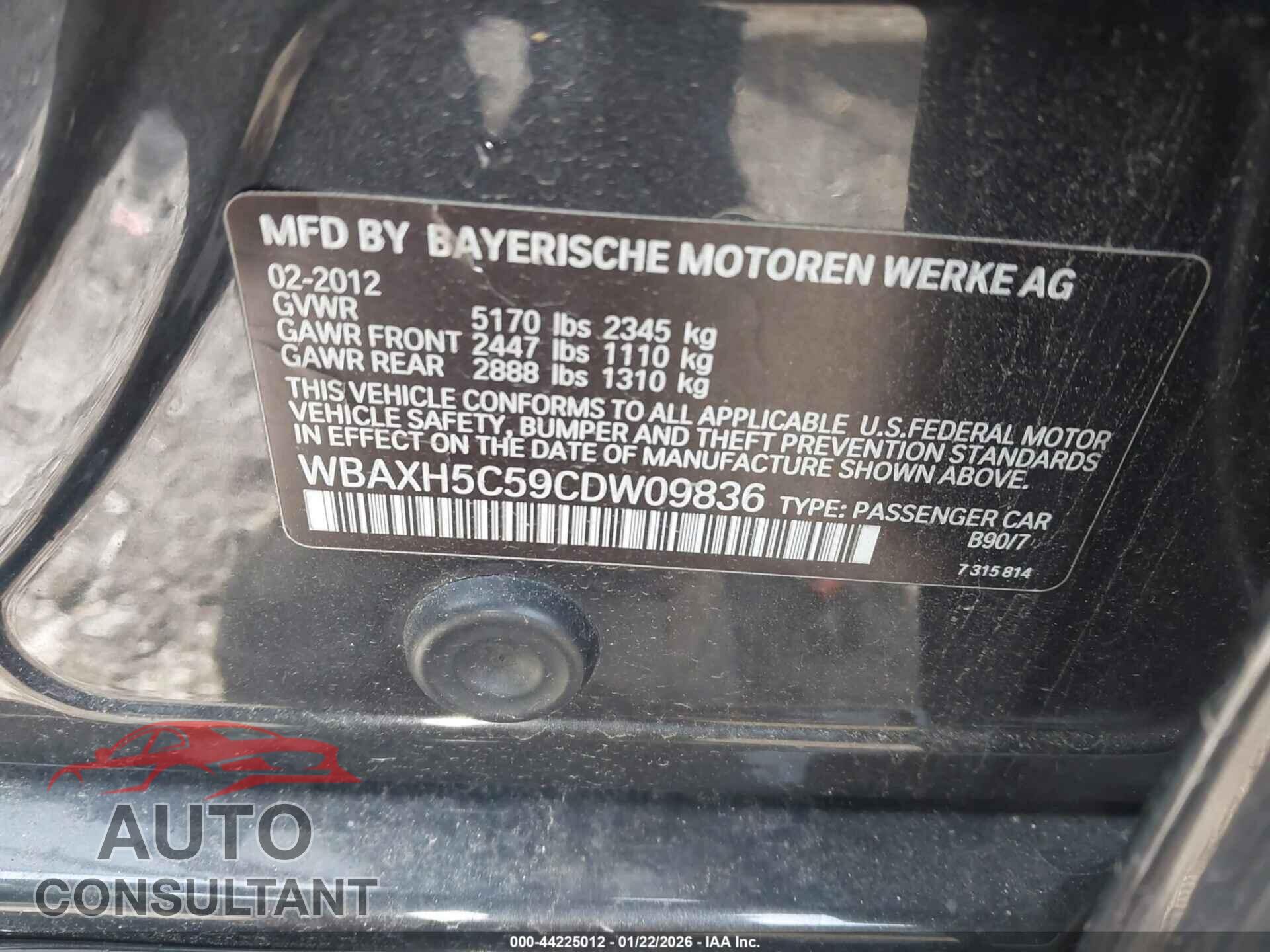 BMW 528I 2012 - WBAXH5C59CDW09836