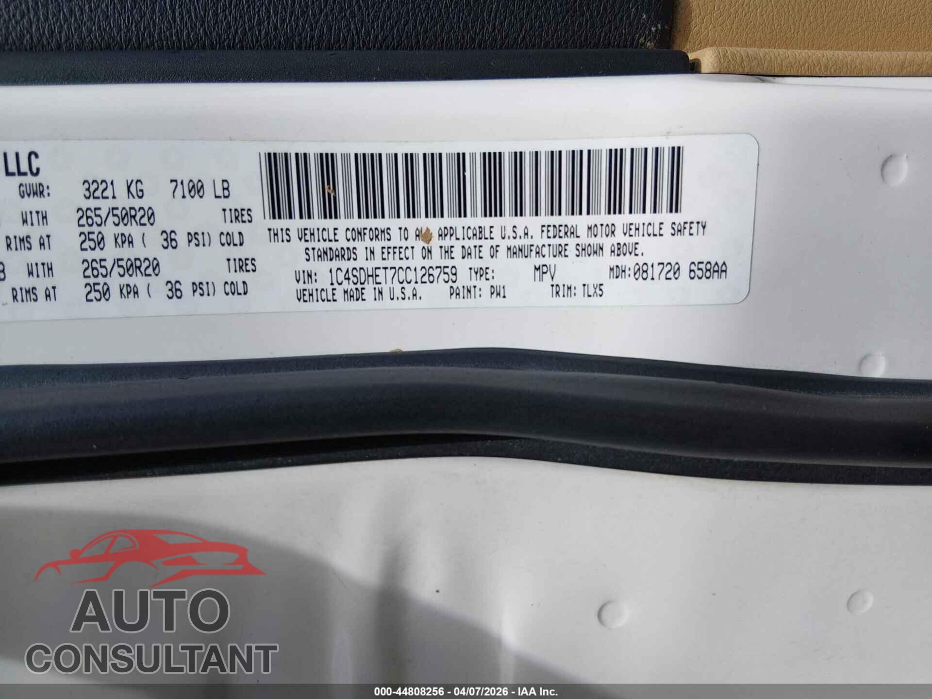 DODGE DURANGO 2012 - 1C4SDHET7CC126759