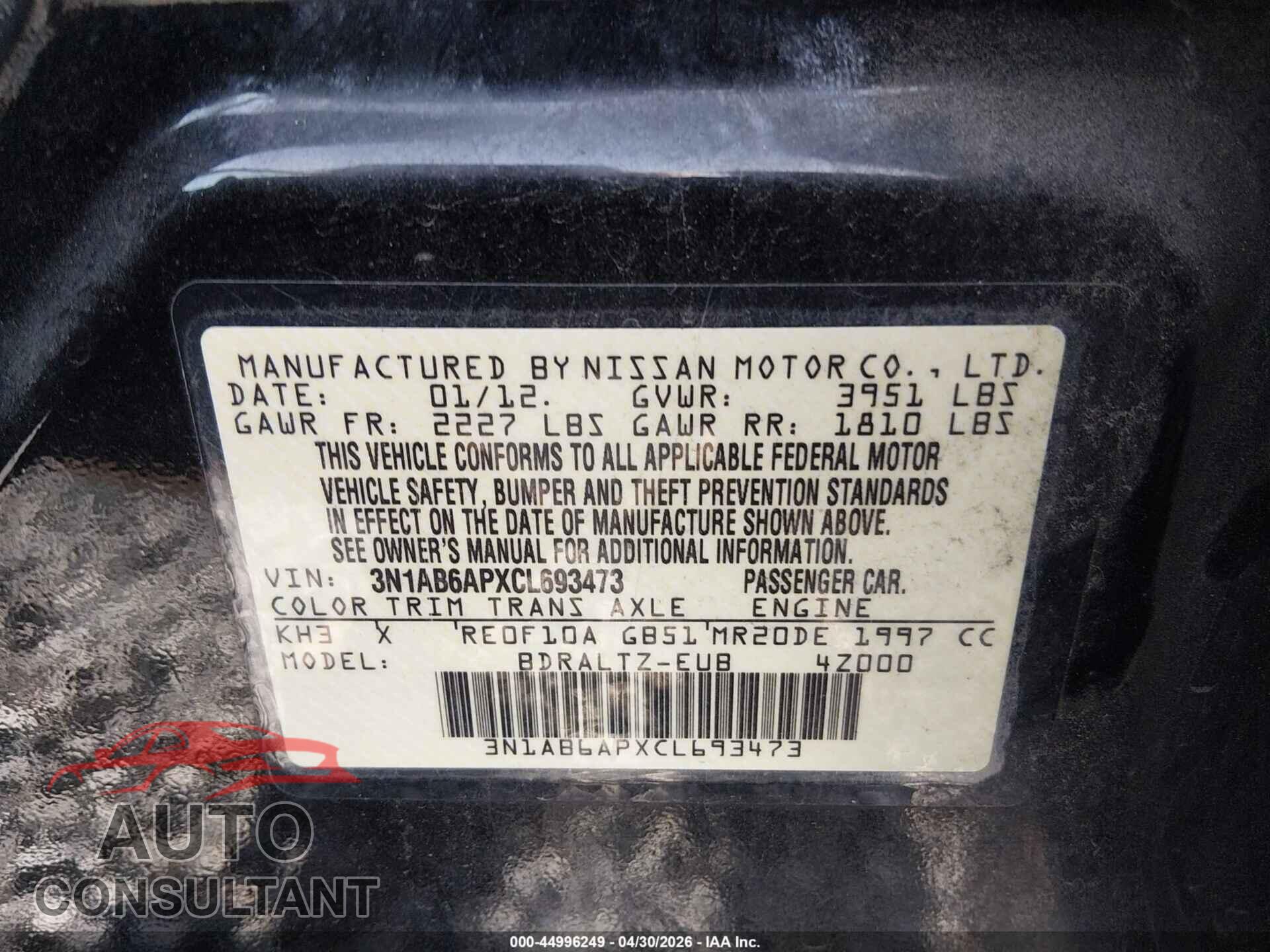 NISSAN SENTRA 2012 - 3N1AB6APXCL693473