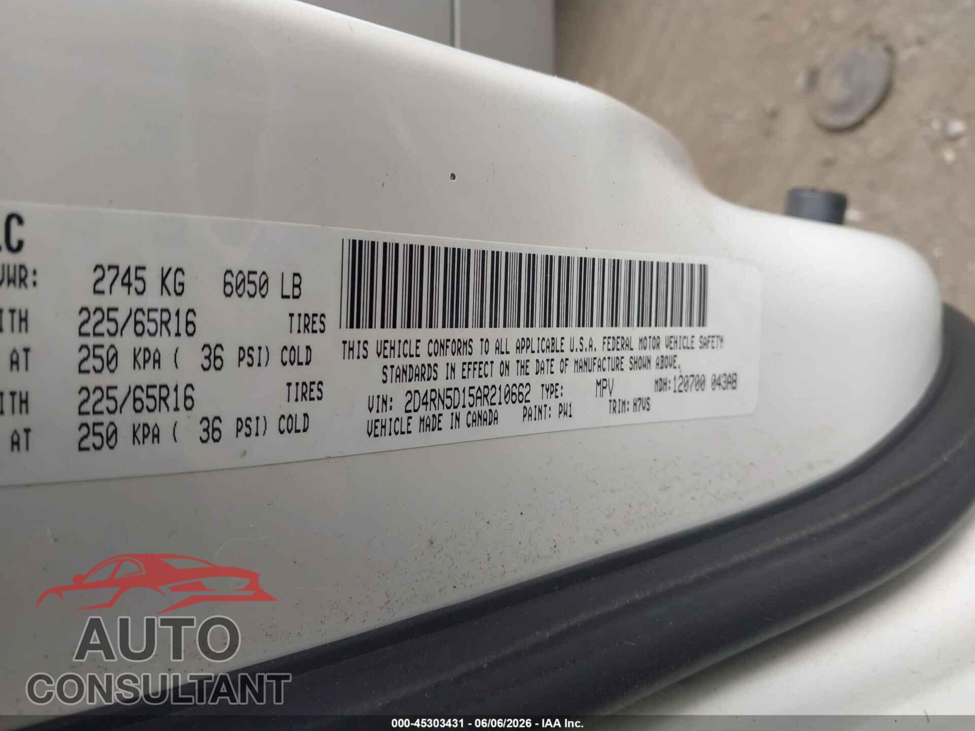 DODGE GRAND CARAVAN 2010 - 2D4RN5D15AR210662