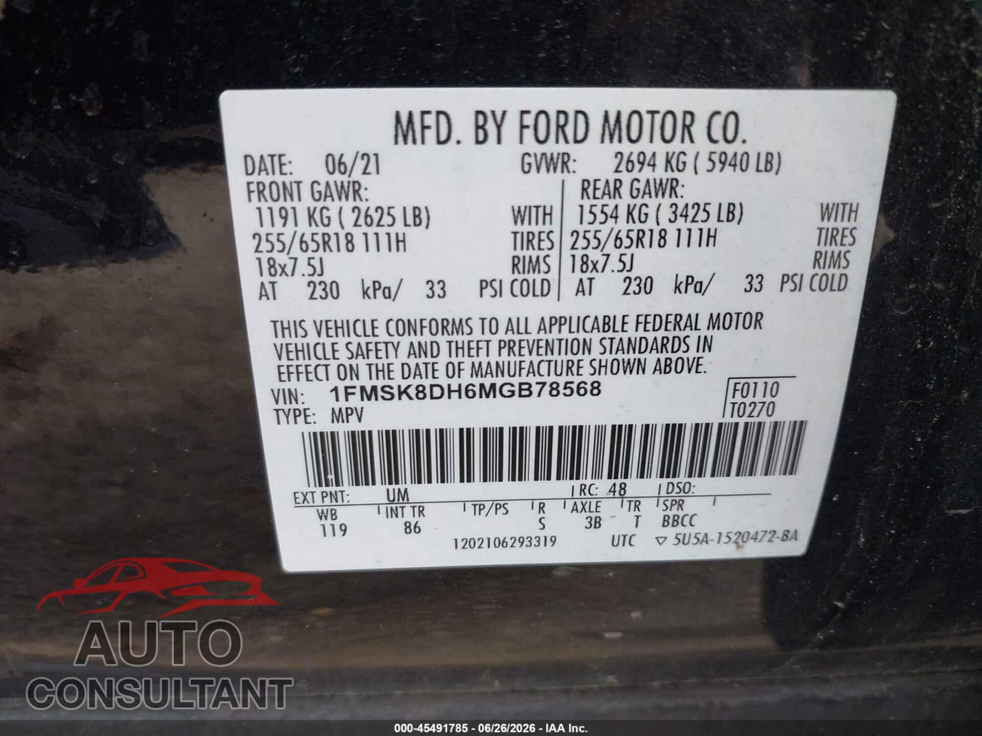 FORD EXPLORER 2021 - 1FMSK8DH6MGB78568