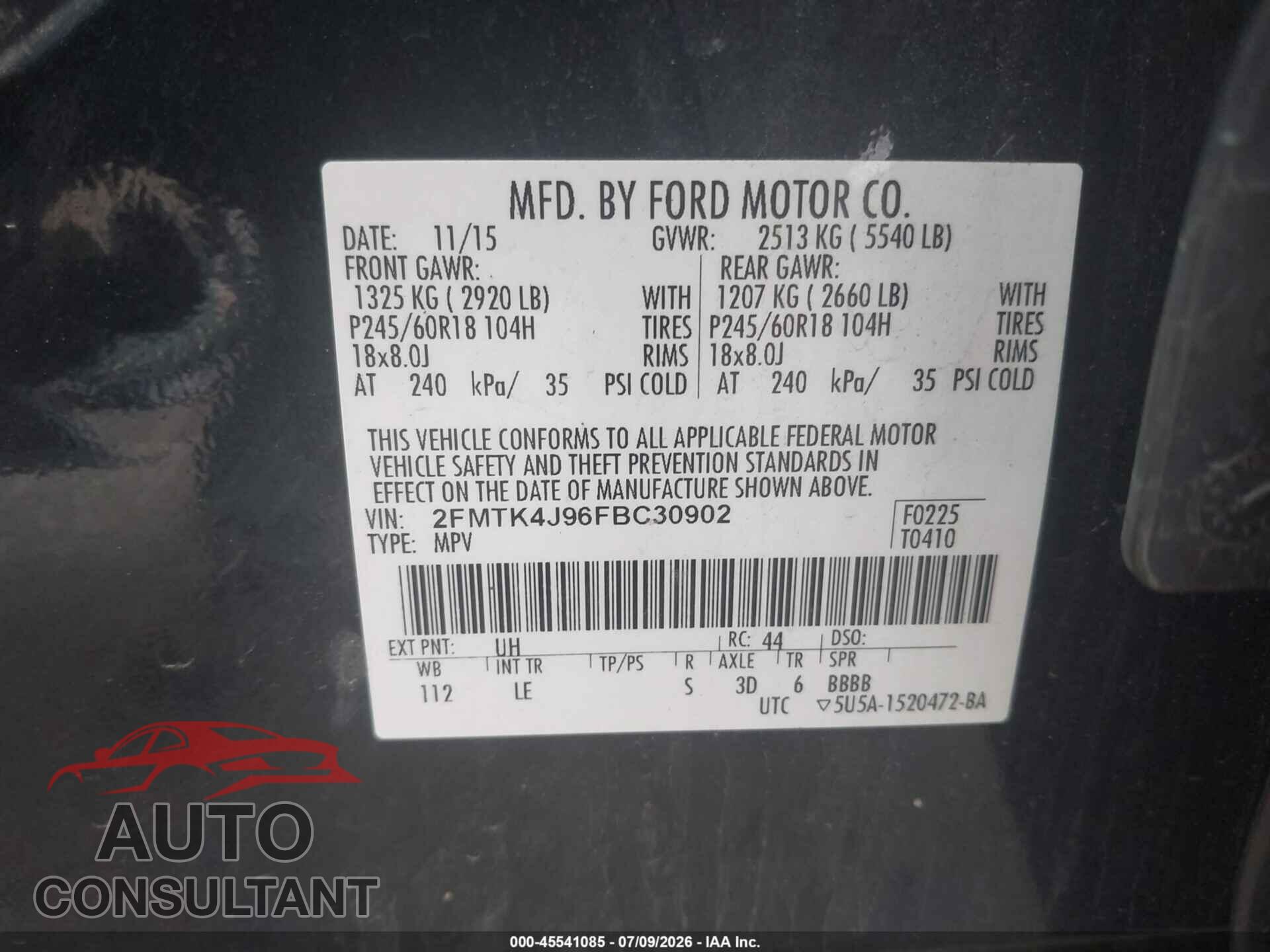FORD EDGE 2015 - 2FMTK4J96FBC30902