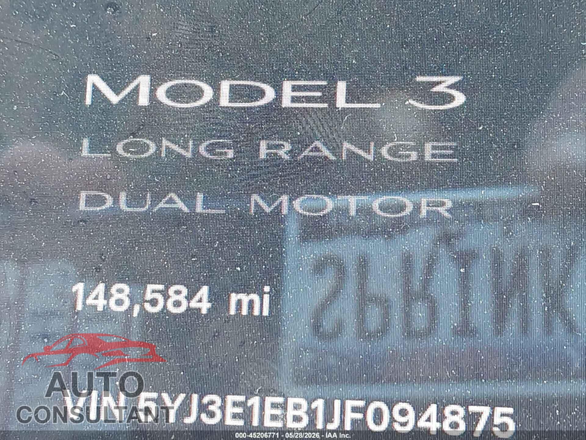 TESLA MODEL 3 2018 - 5YJ3E1EB1JF094875