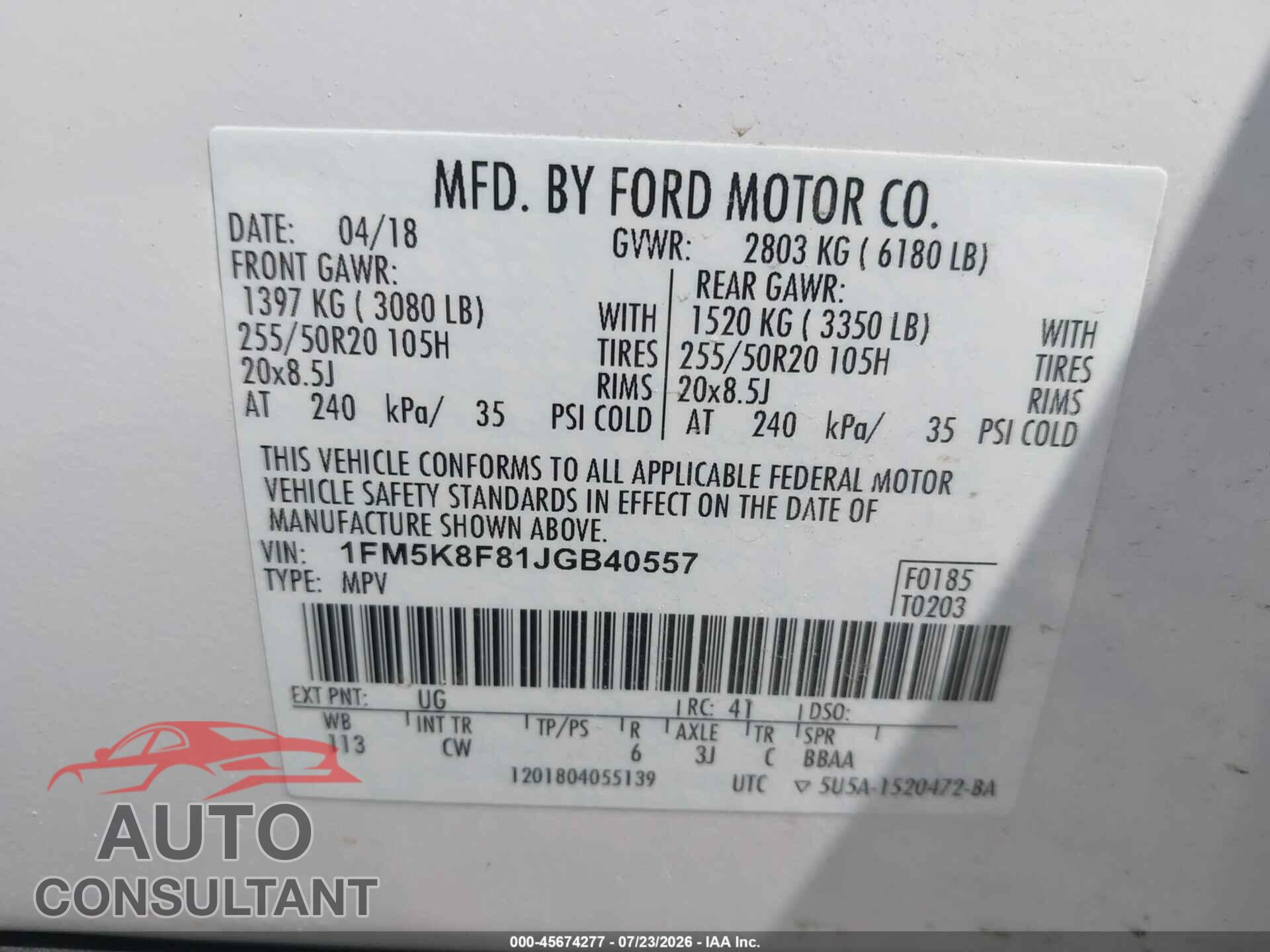 FORD EXPLORER 2018 - 1FM5K8F81JGB40557